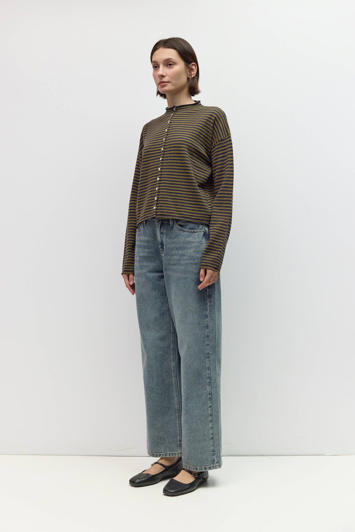 Striped Rolled Edge Cardigan