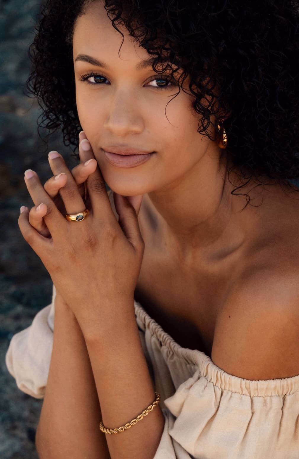 Gold Black Stone Chunky Statement Ring