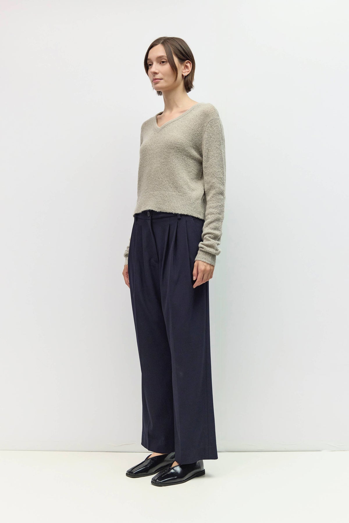 Taupe Soft Textured V-Neck Sweater