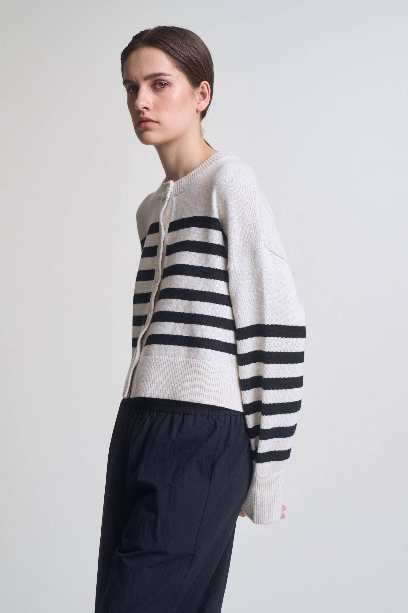 White Black Stripe Cardigan