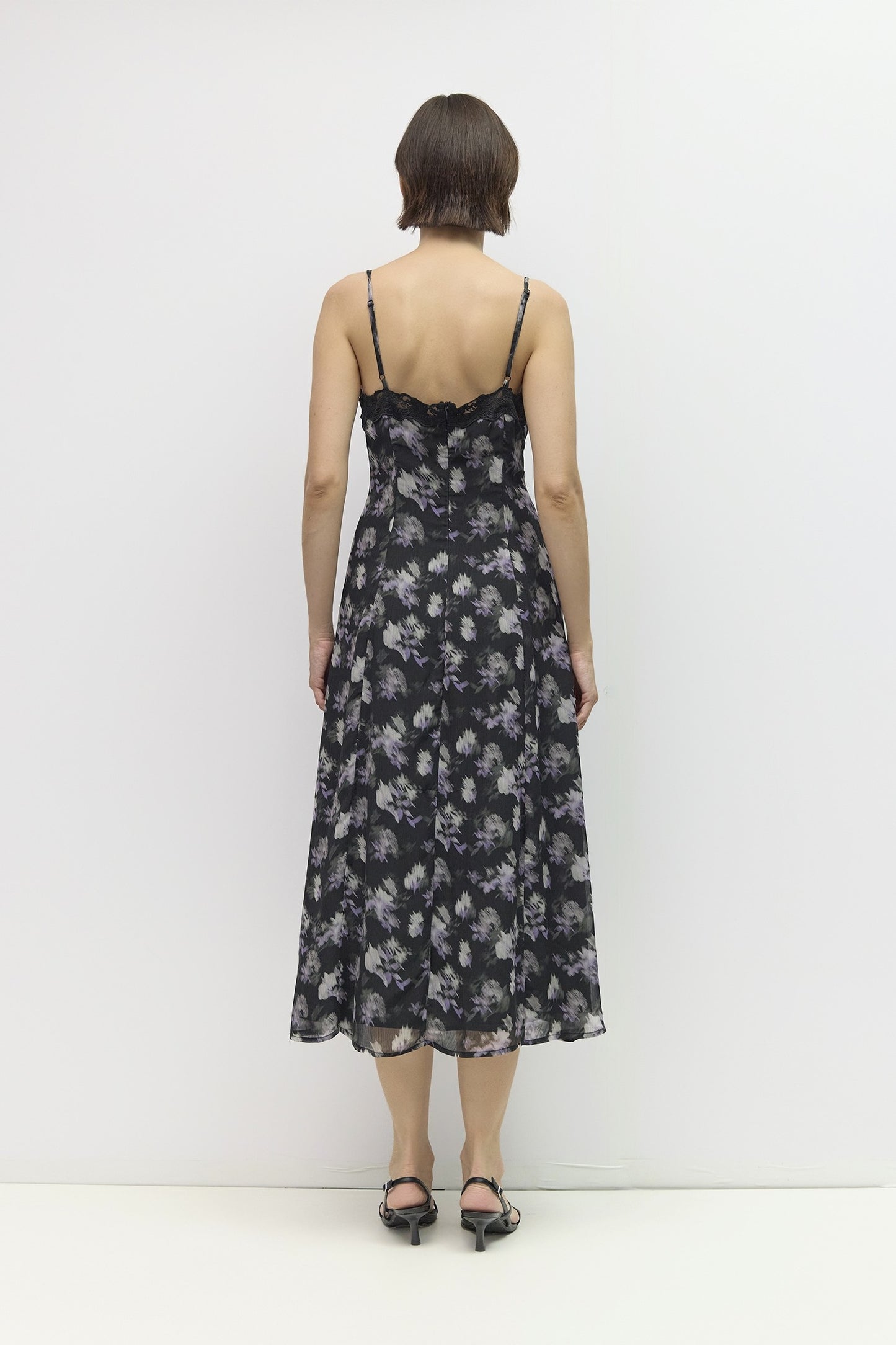 Black Purple Floral Midi Dress