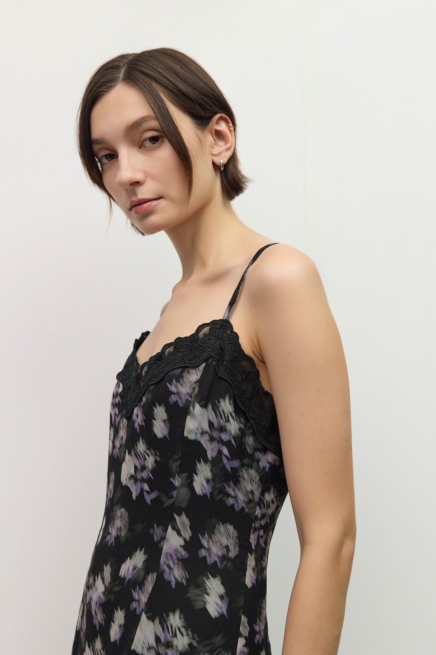Black Purple Floral Midi Dress