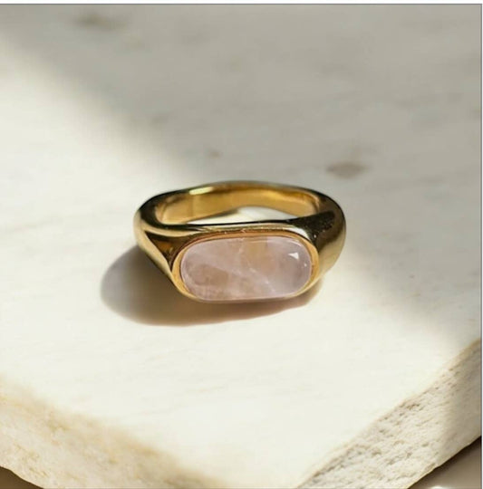 Gold Rose Quartz Chunky Statement Ring
