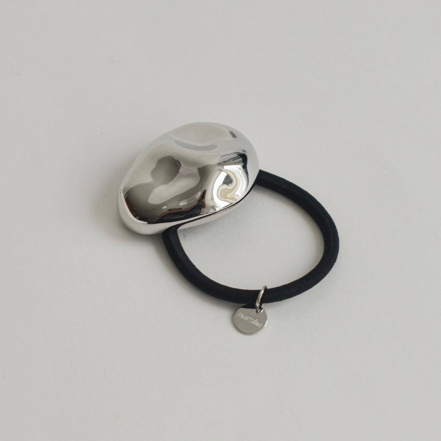 Large Silver Pebble-Shaped Metal Hair Tie