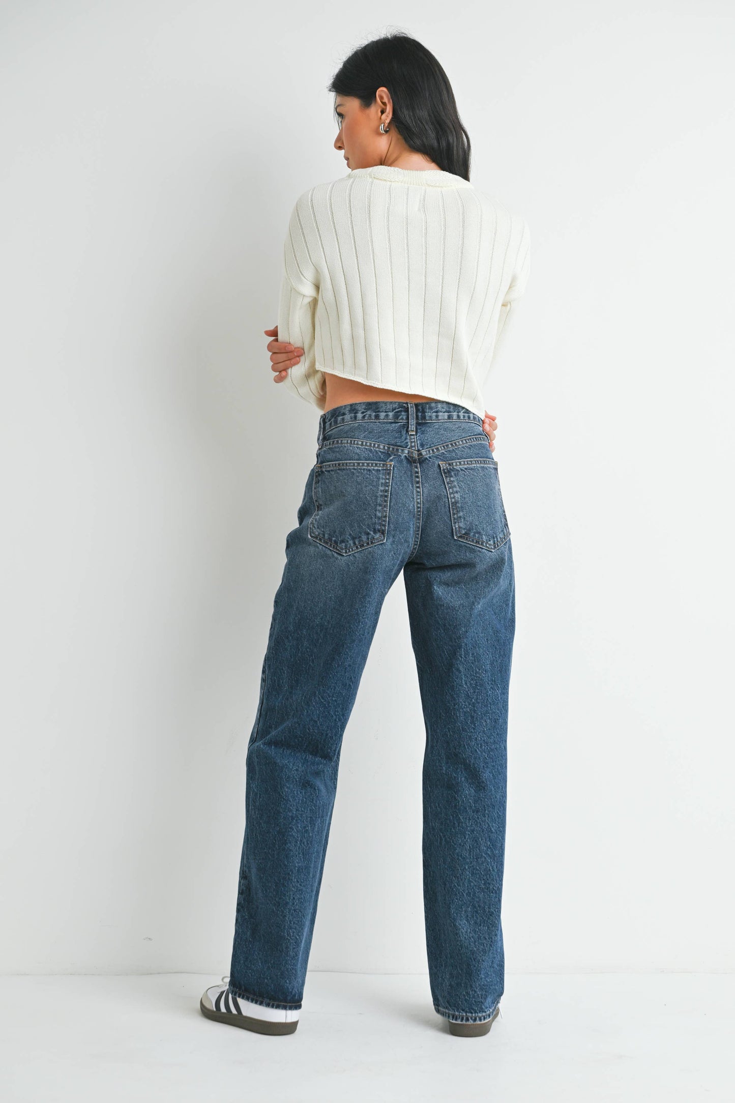 Mid Rise Dark Wash Relaxed Straight Jean - 100% Cotton