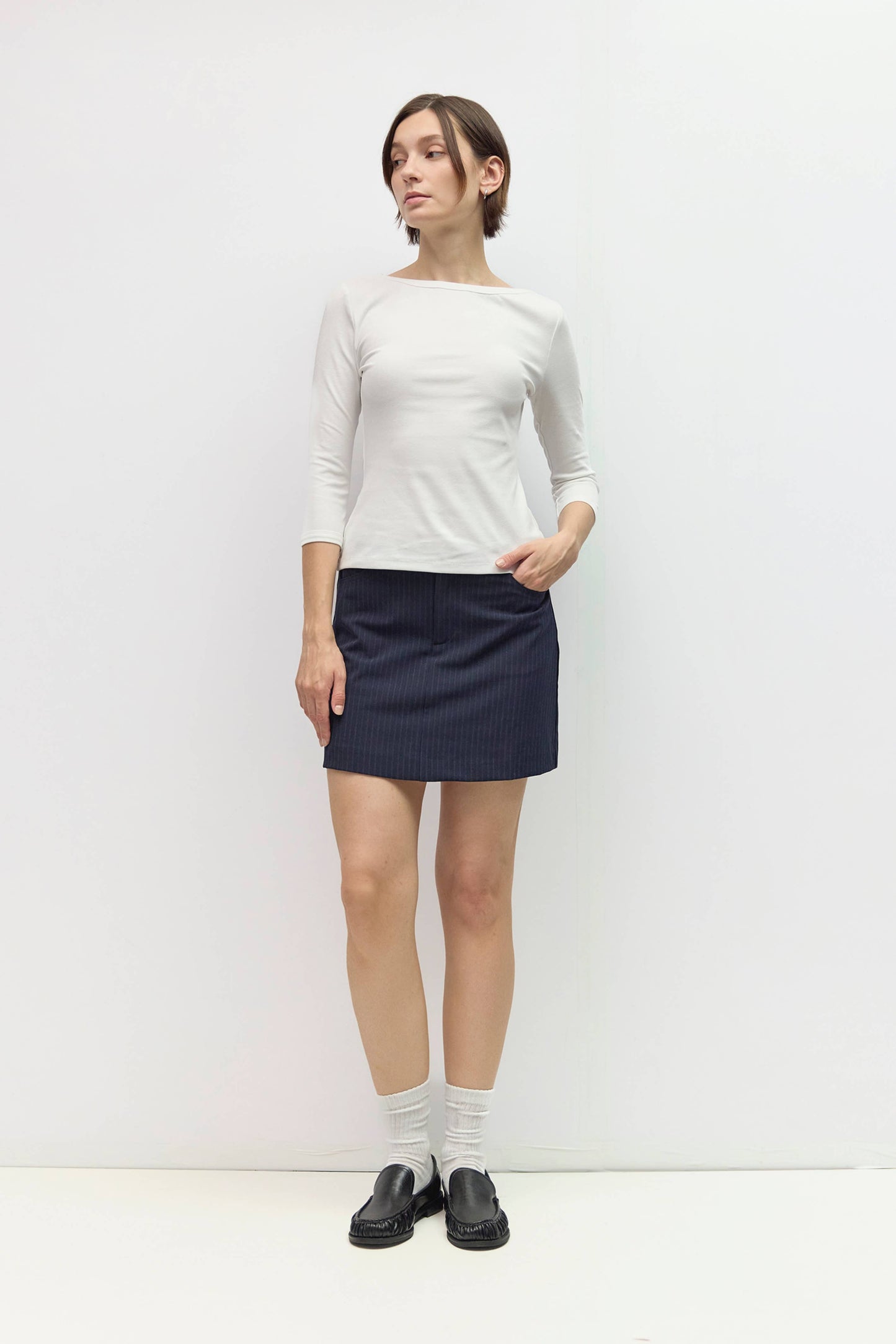 Ribbed Wide Neck Jersey Top