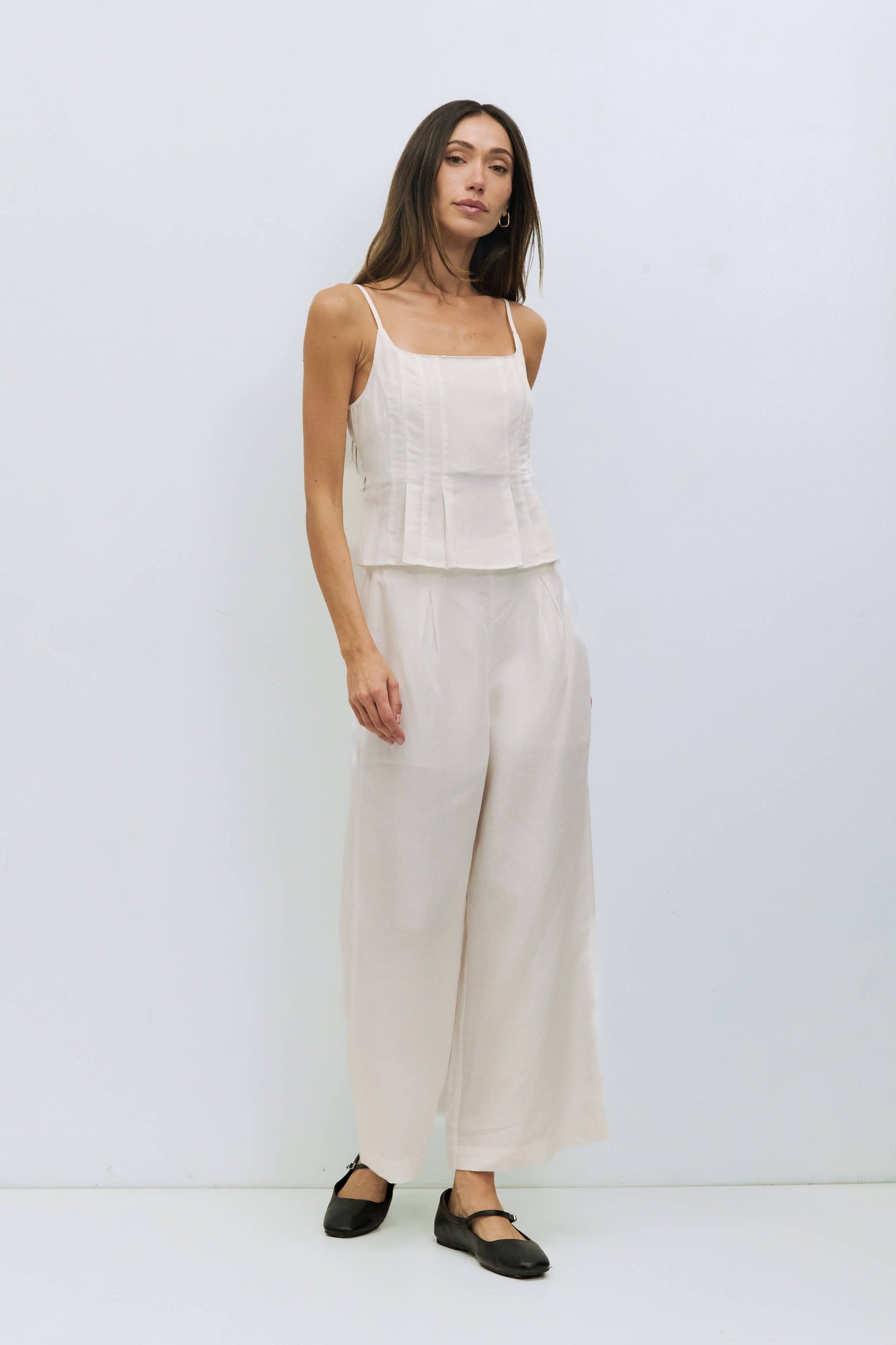 White Pleated Linen Pants