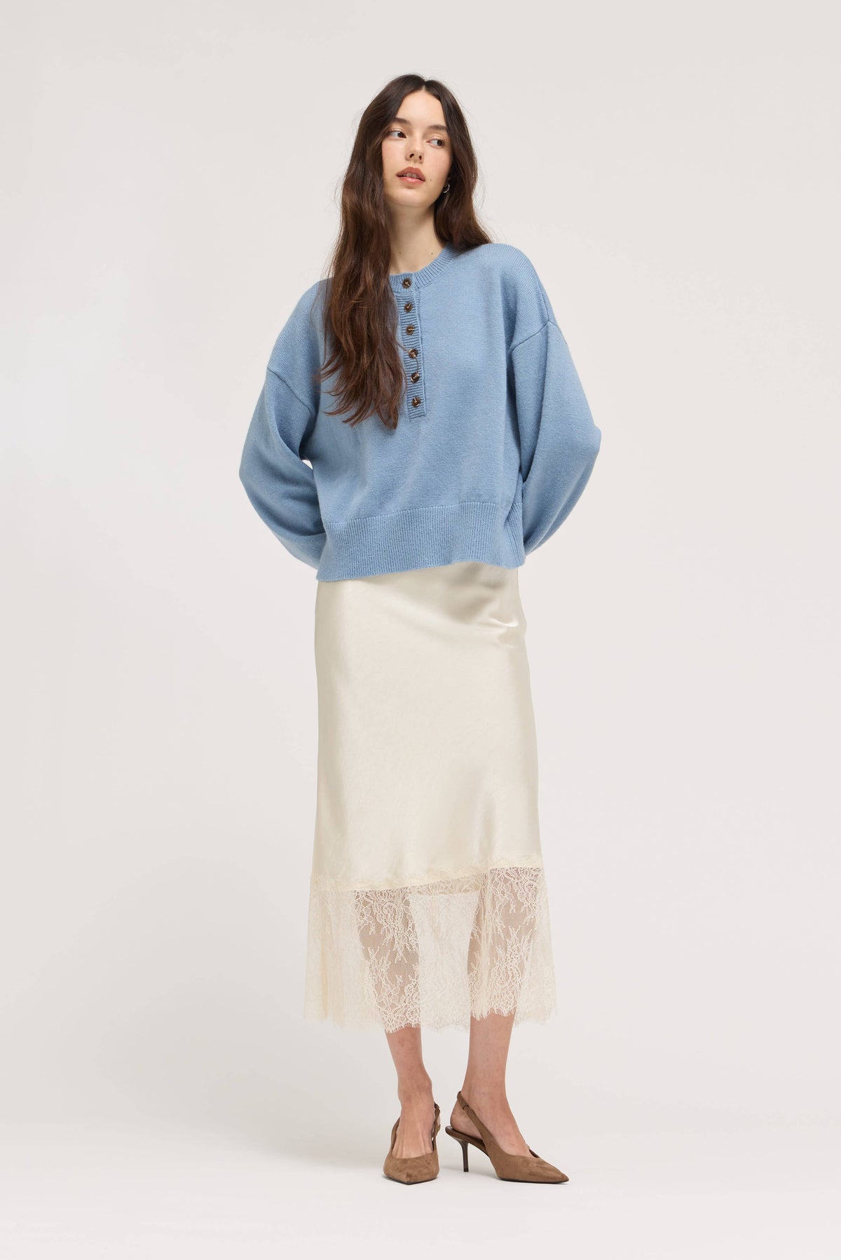 Powder Blue Half Button Sweater