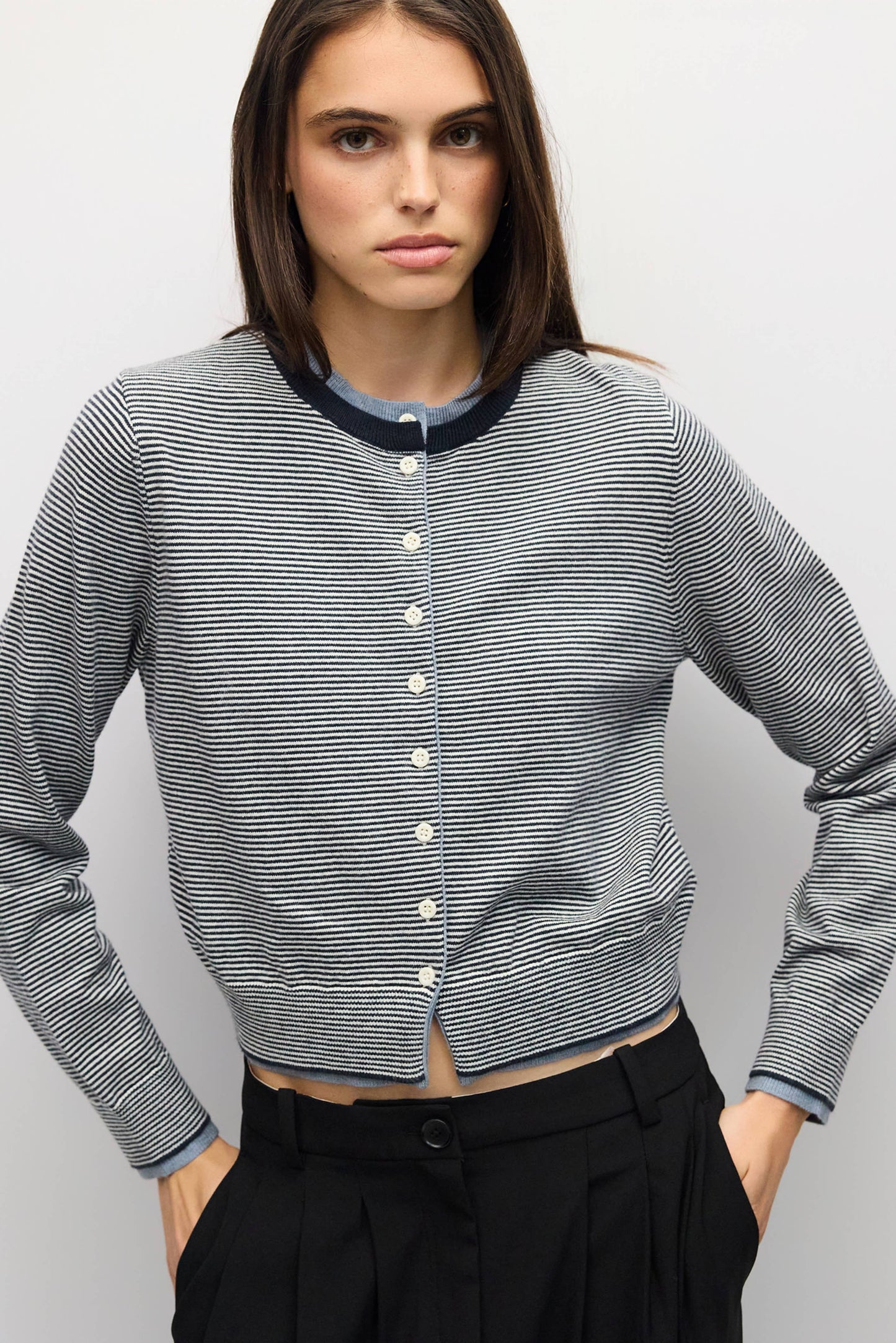 Striped Contrast Ribbing Cardigan