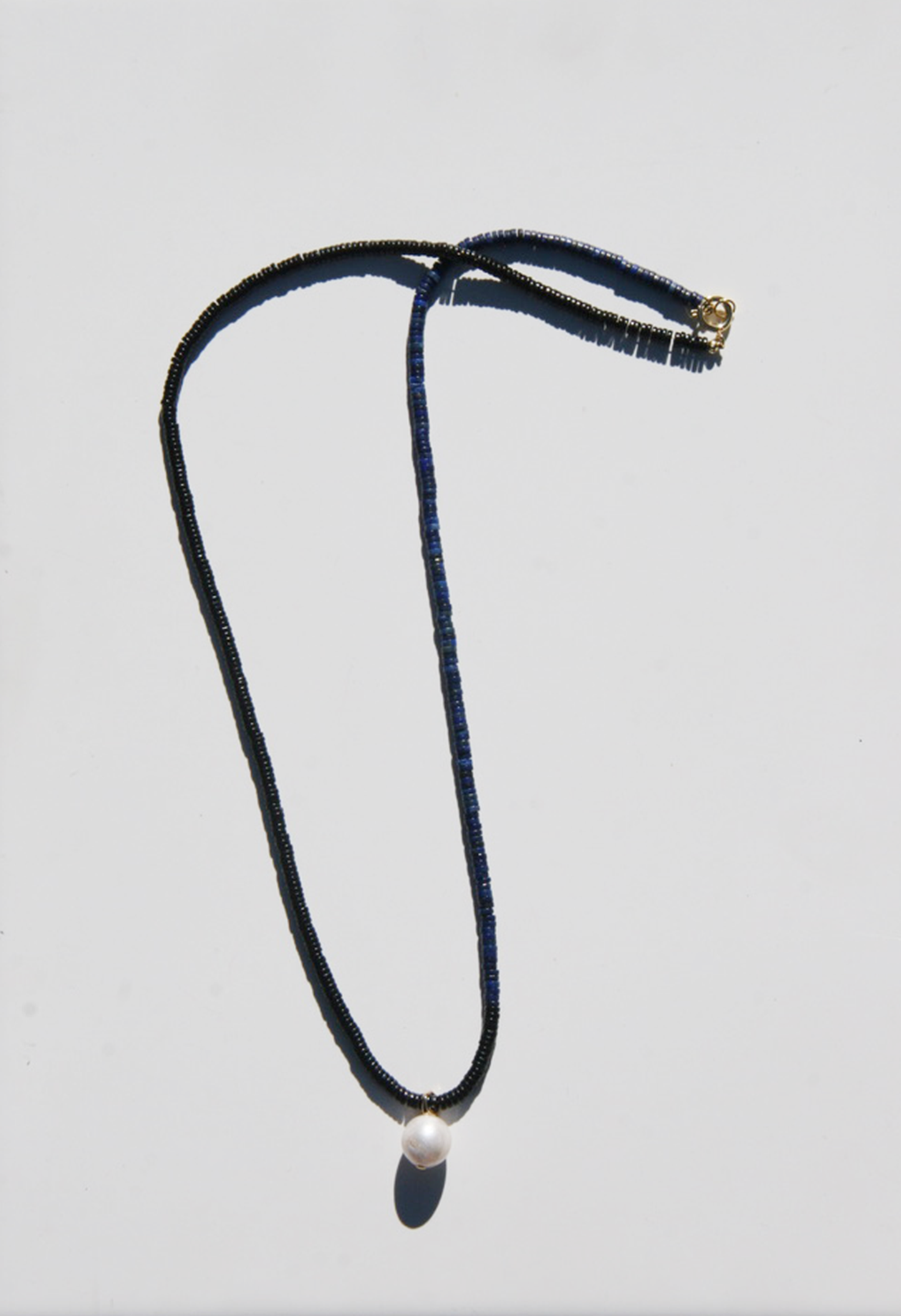 Onyx, Lapis & Pearl Beaded Necklace