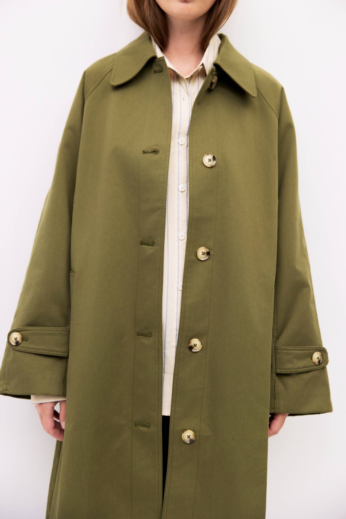 Olive Pointed Collar Trench Coat