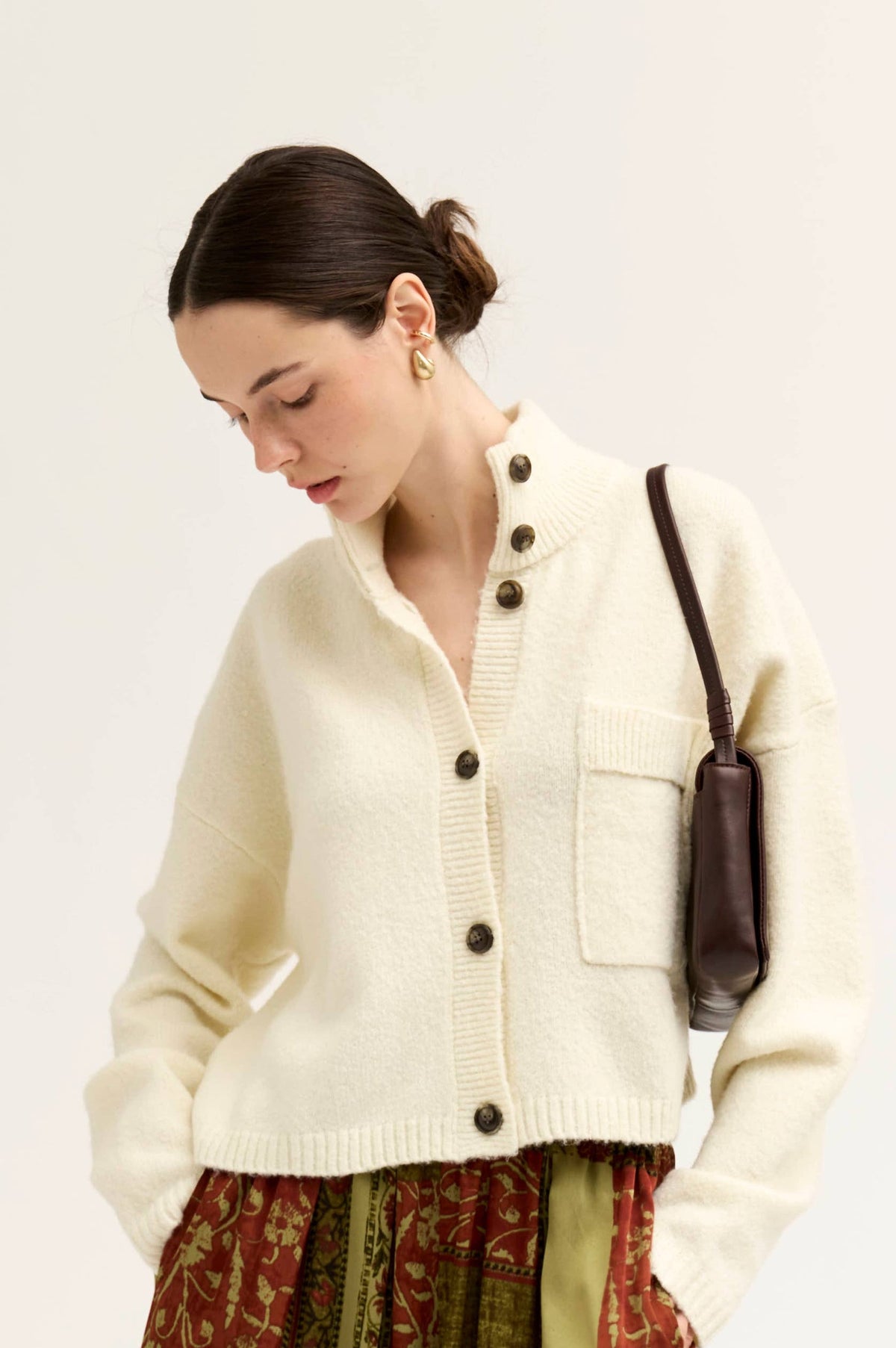Funnel Neck Cropped Cardigan