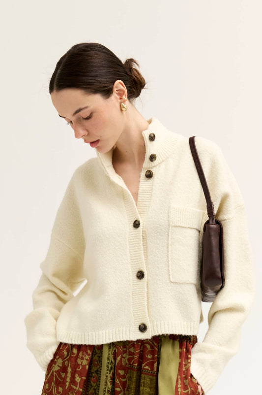 Funnel Neck Cropped Cardigan