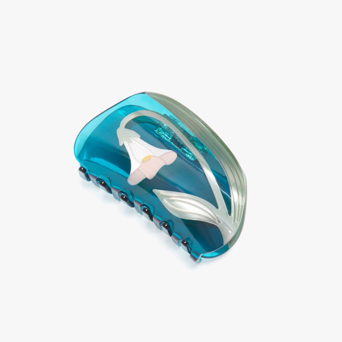 Teal  White Vine Flower Acetate Hair Claw