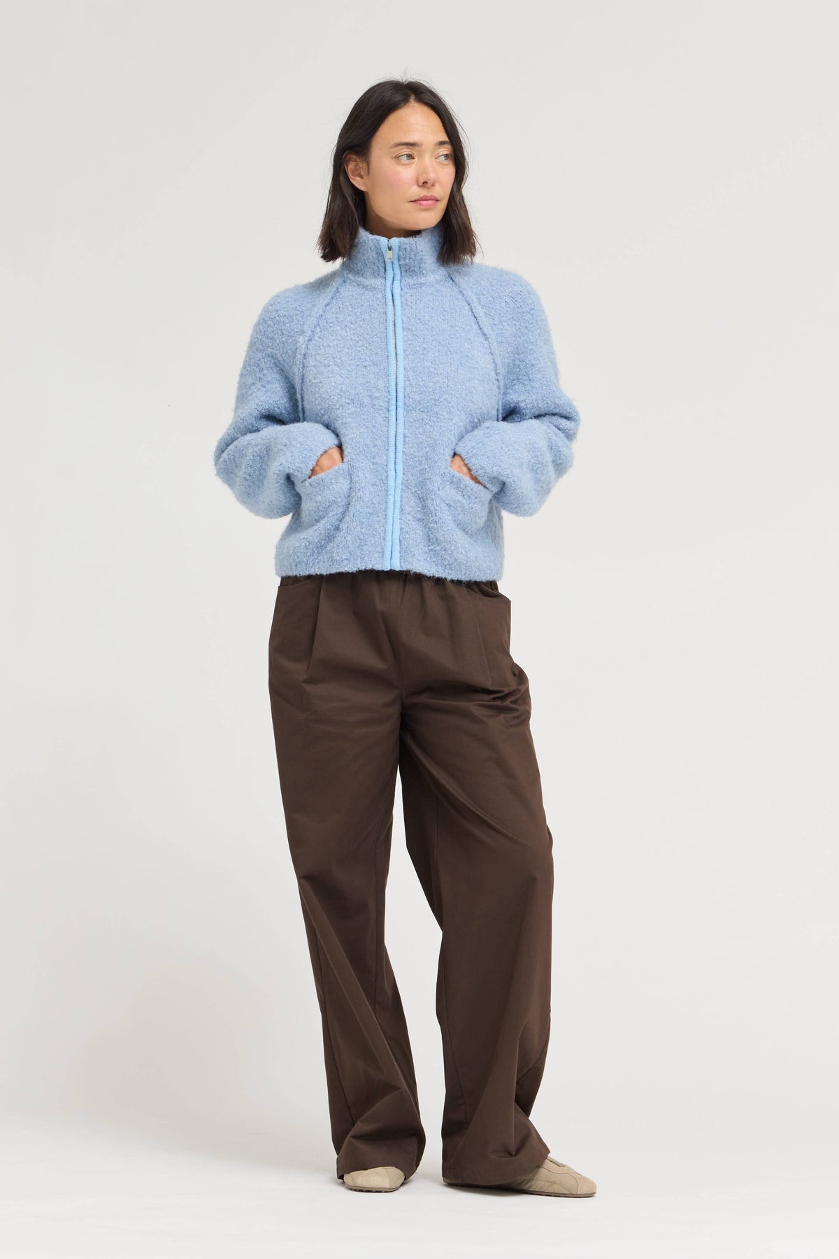 Funnel Neck Zip-Up Sweater Jacket