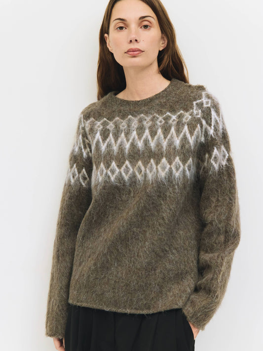 Brown Fair Isle Brushed Sweater