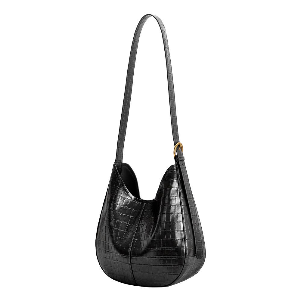 Black Crocodile Vegan Leather Shoulder Bag