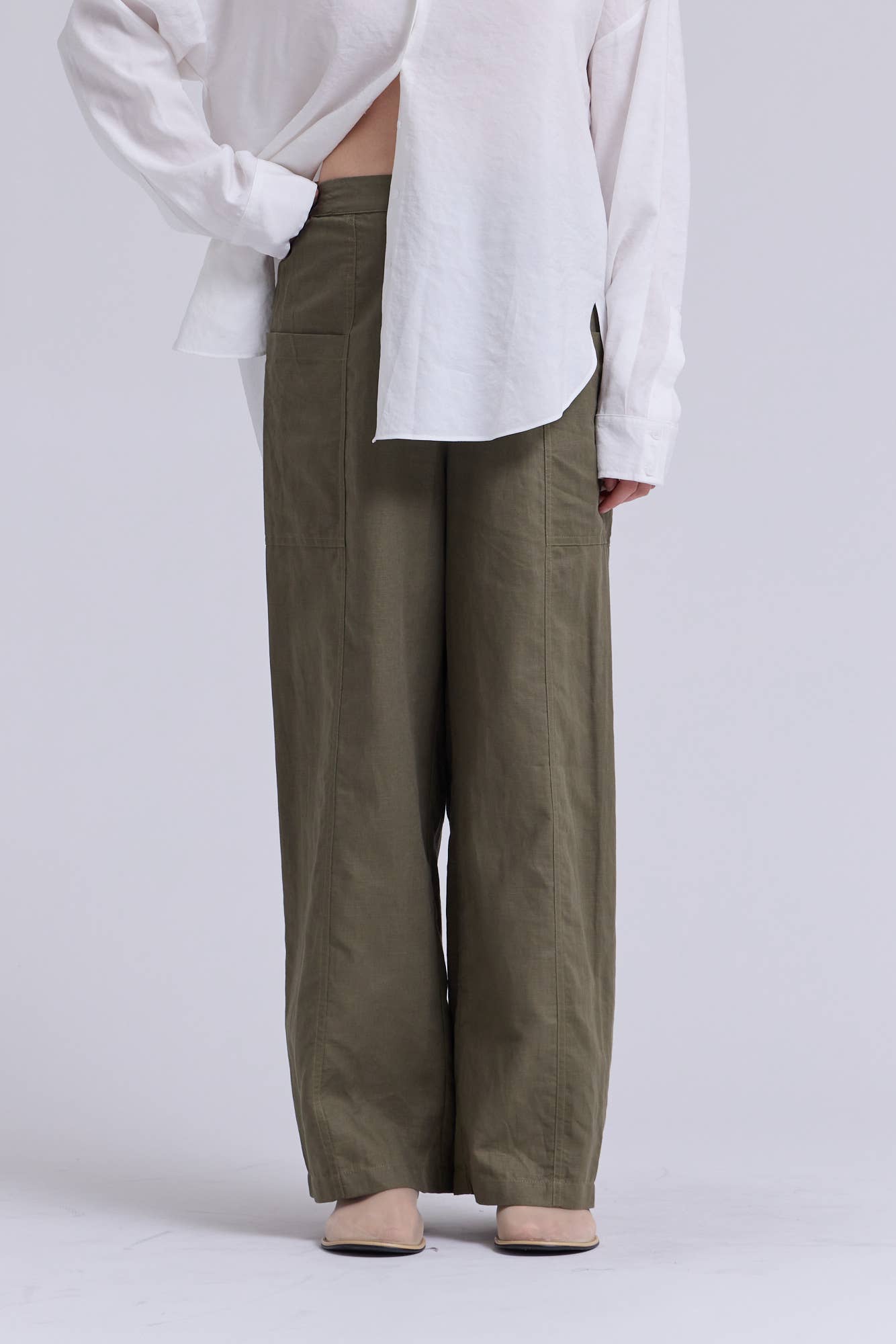 Olive Linen Utility Pants