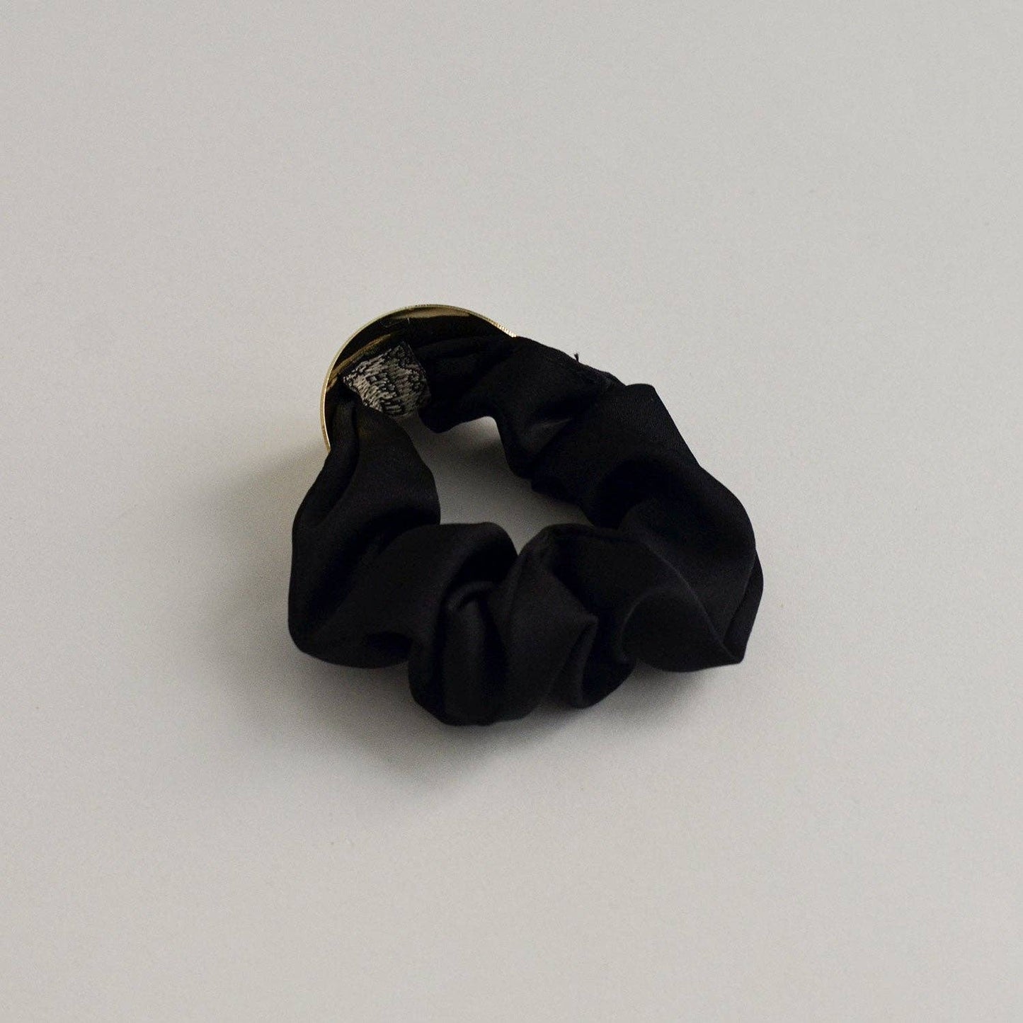 Black Satin Scrunchie with Crescent Gold Charm