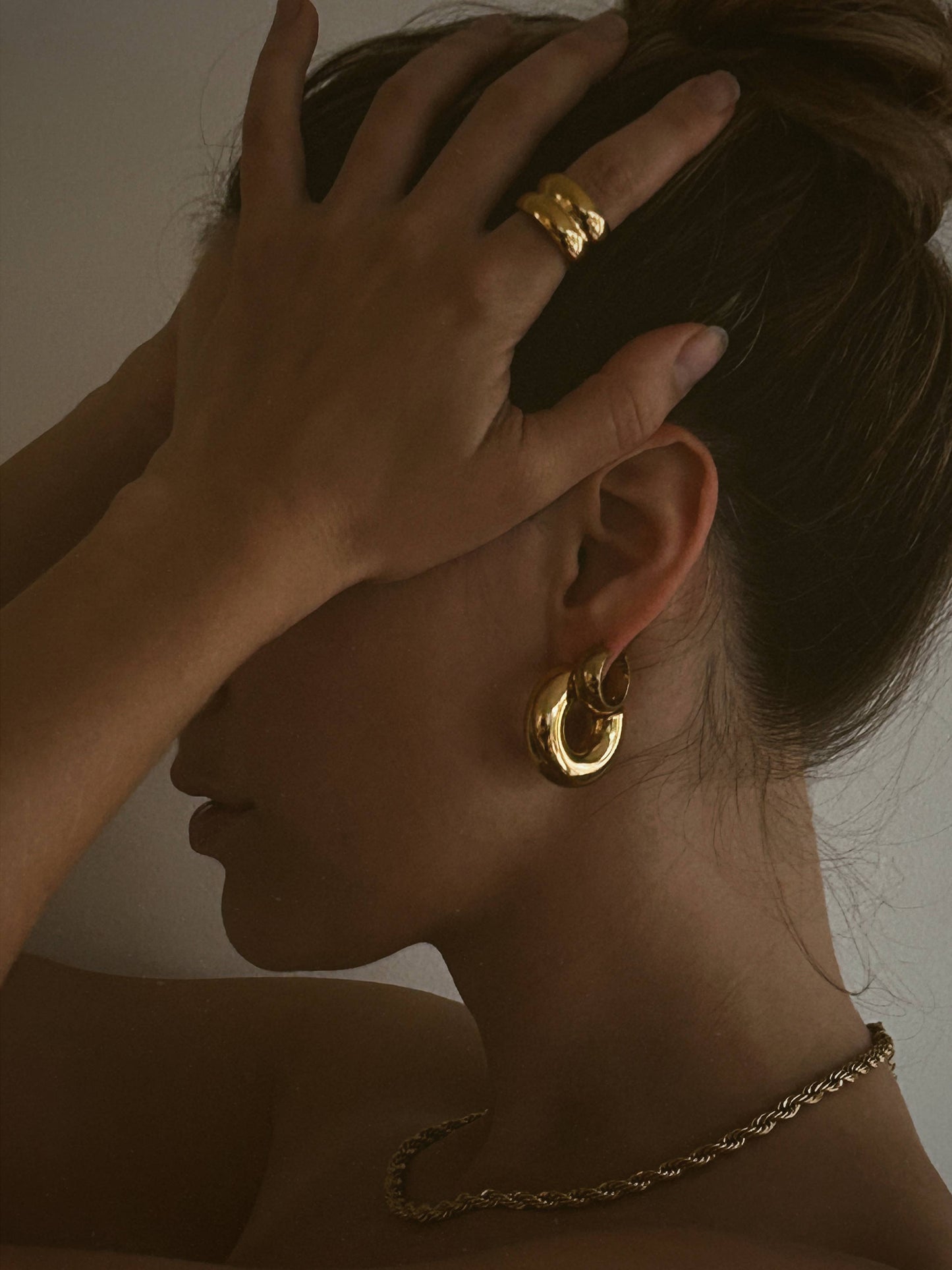 Gold Double Band Chunky Statement Ring