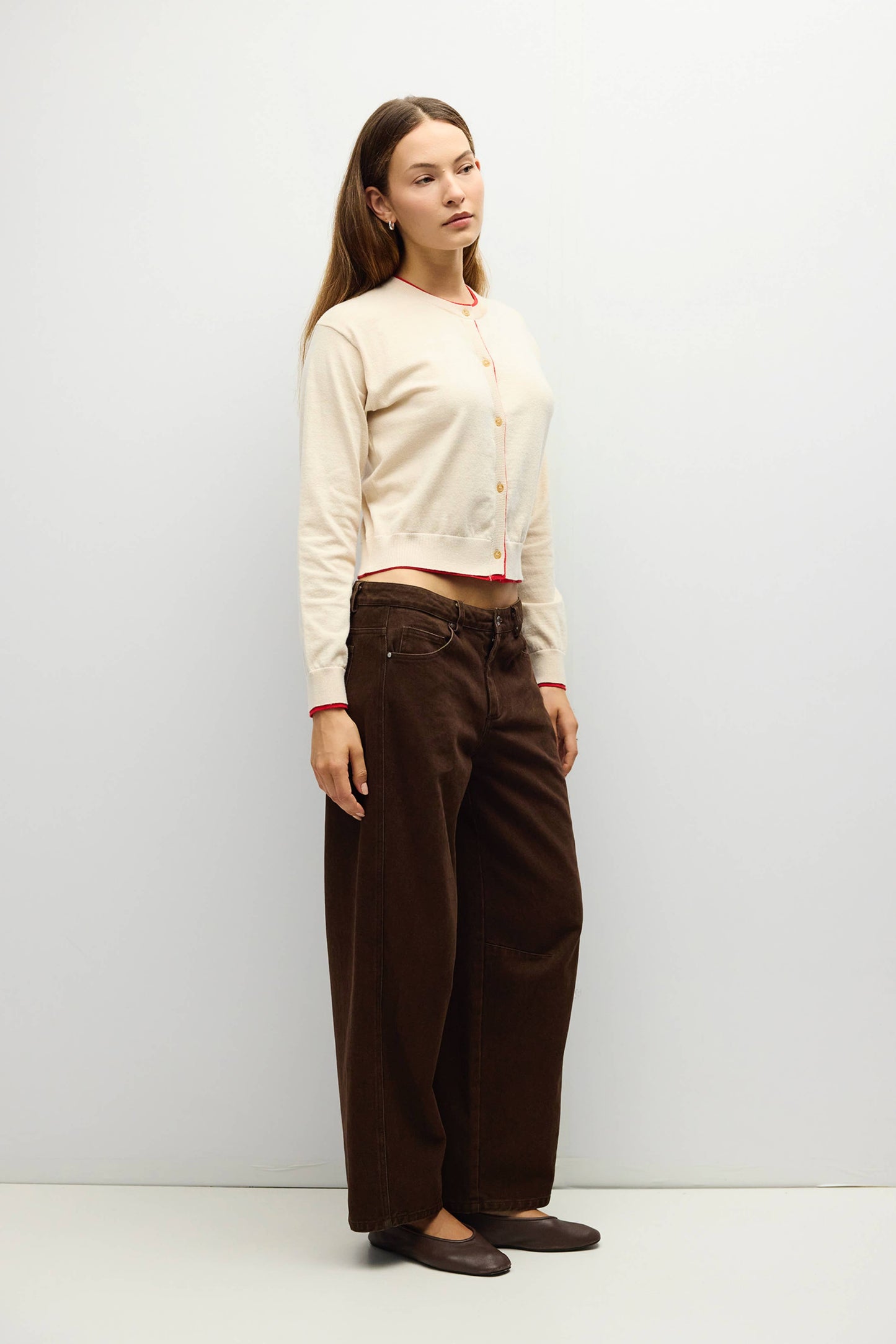 Contrast Trim Brown/Cream Cardigan