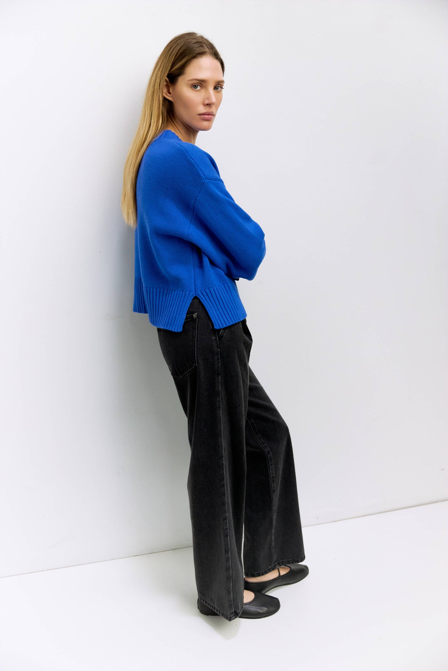 Cotton Ribbed Knit Pullover Sweater