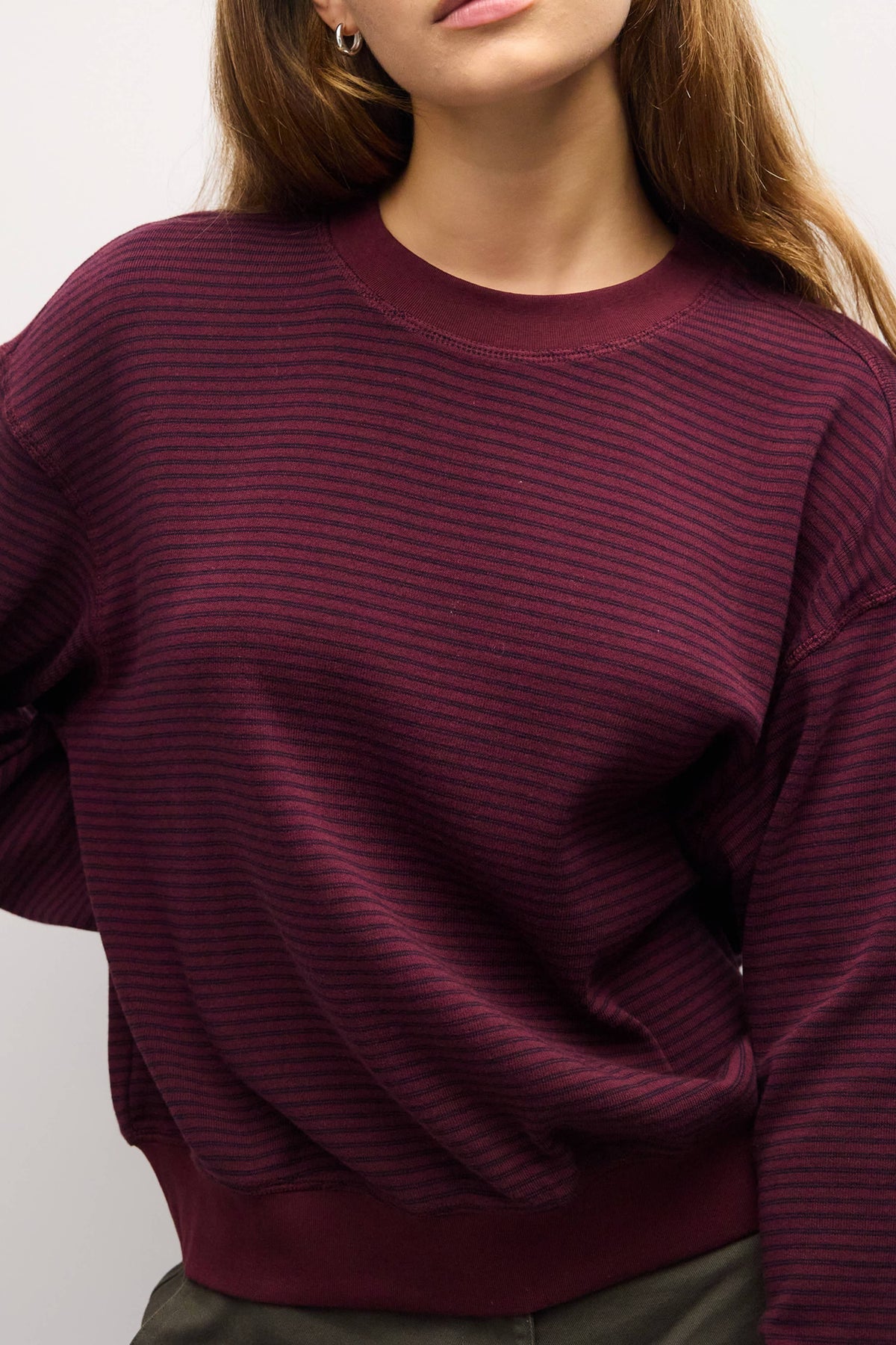 Stripe Crewneck Drop Shoulder Jersey Top