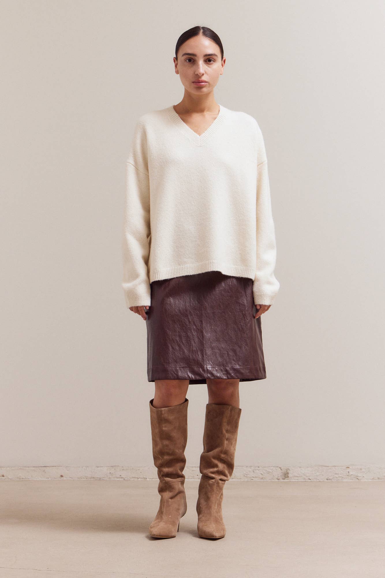 Ivory V-Neck Pullover Sweater