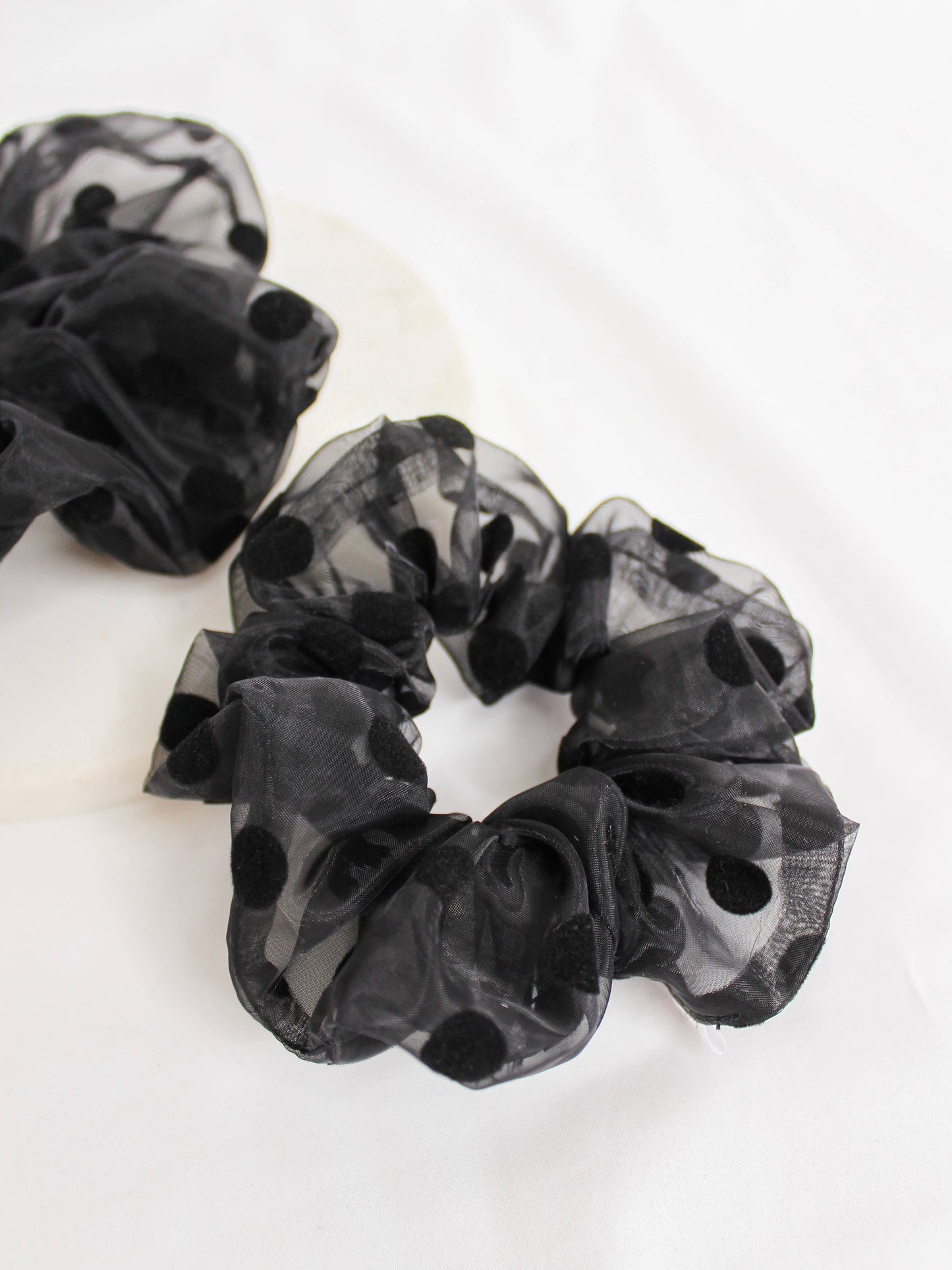 Black Polka Dot Jumbo Sheer Scrunchie