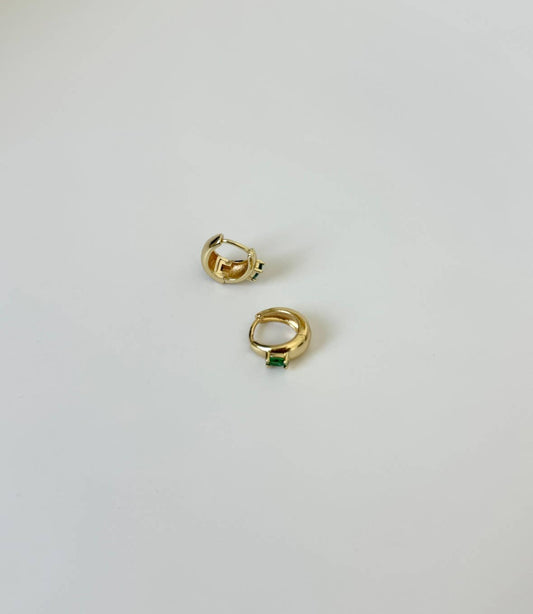 Gold Filled Emerald Stone Huggie Hoops