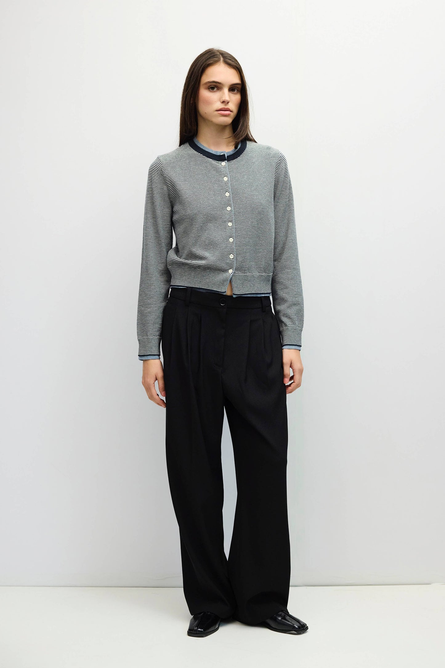 Striped Contrast Ribbing Cardigan