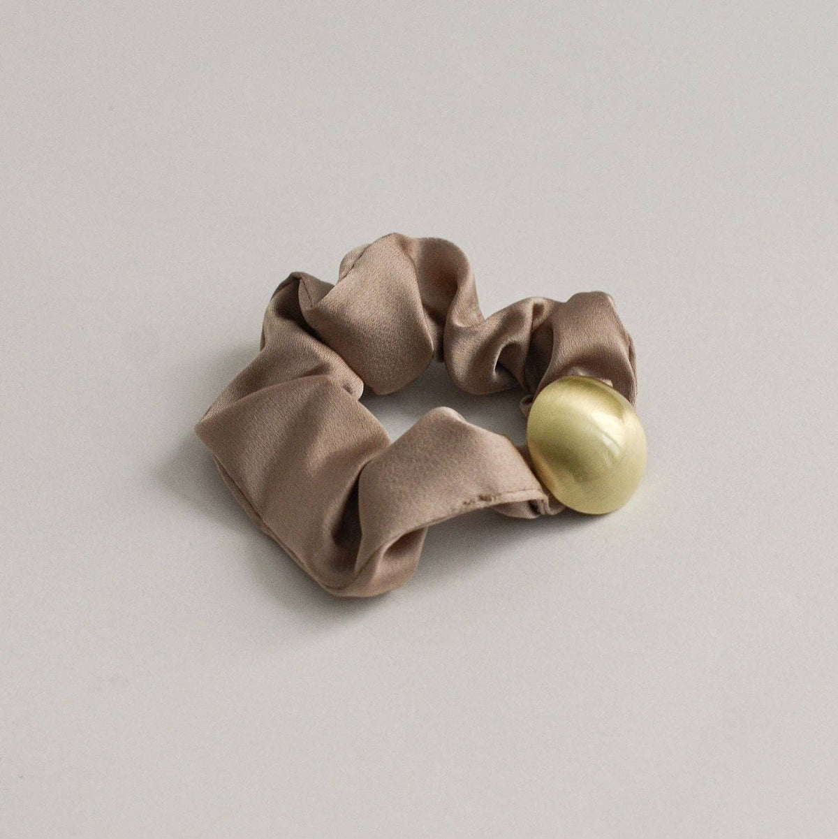 Beige Satin Scrunchie with Gold Charm