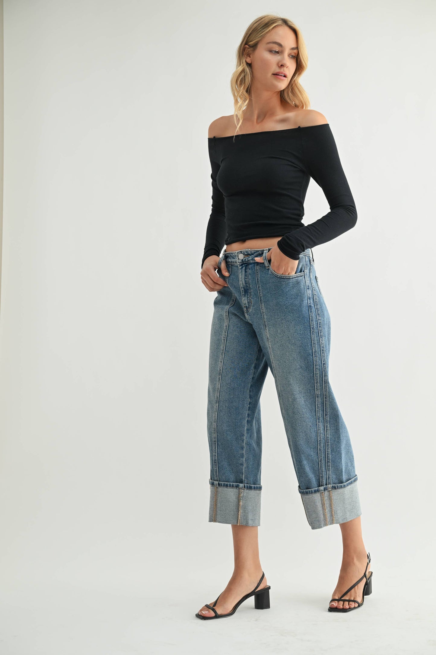 Front Seam Cuffed Barrel Jeans