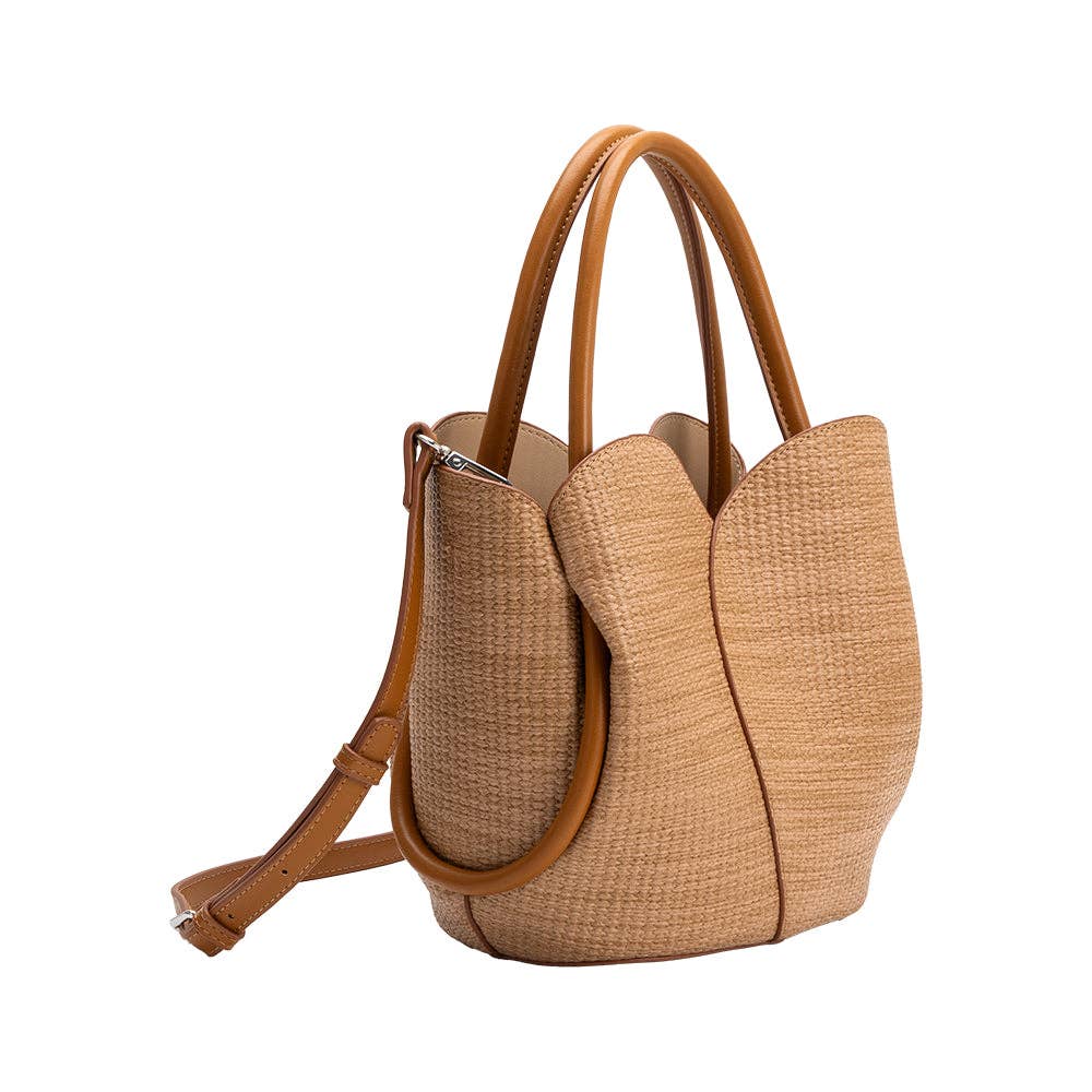 Tulip Raffia Embossed Top Handle Bag
