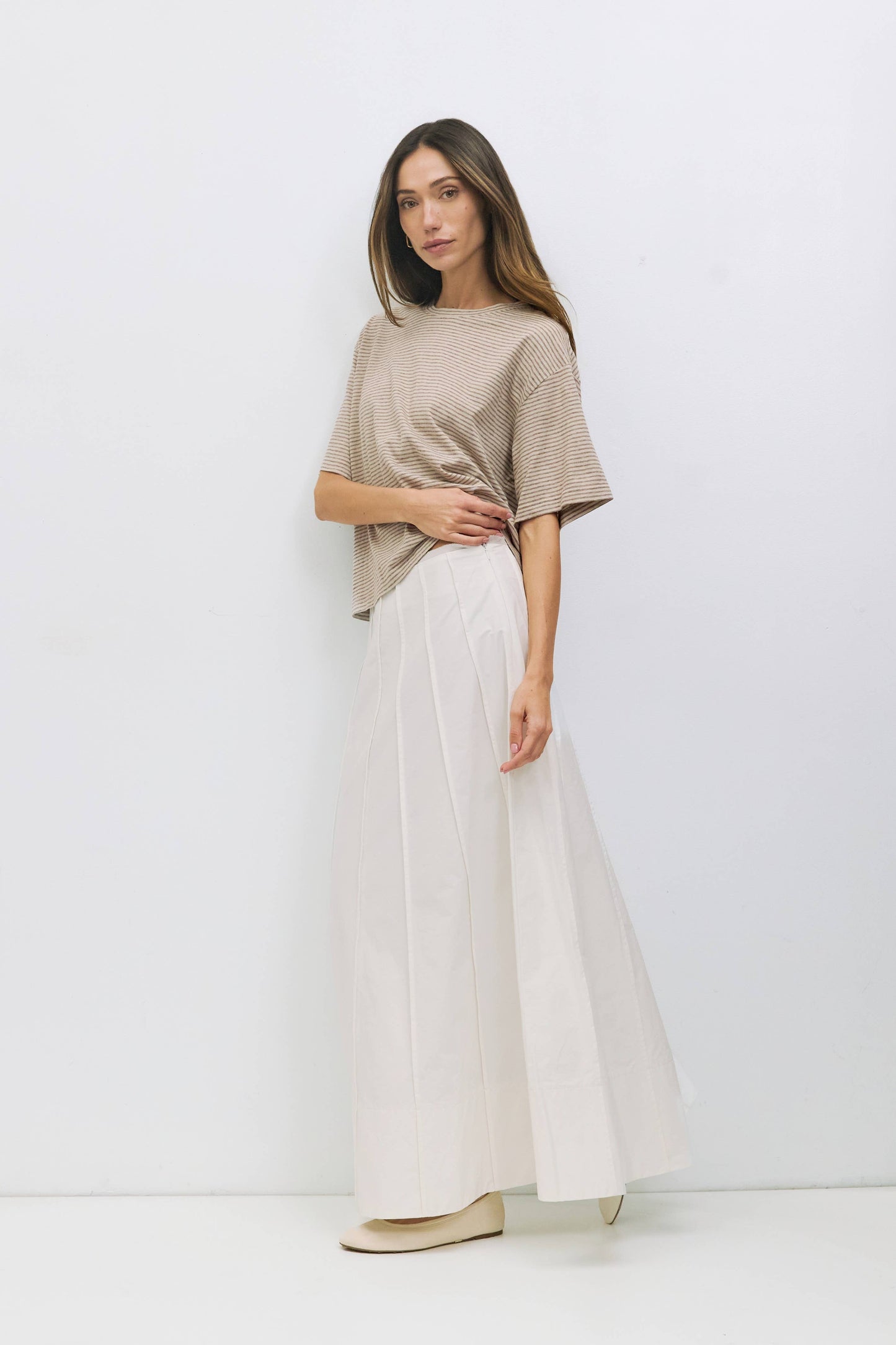 Cotton Linen Stripe Relaxed Crew Tee