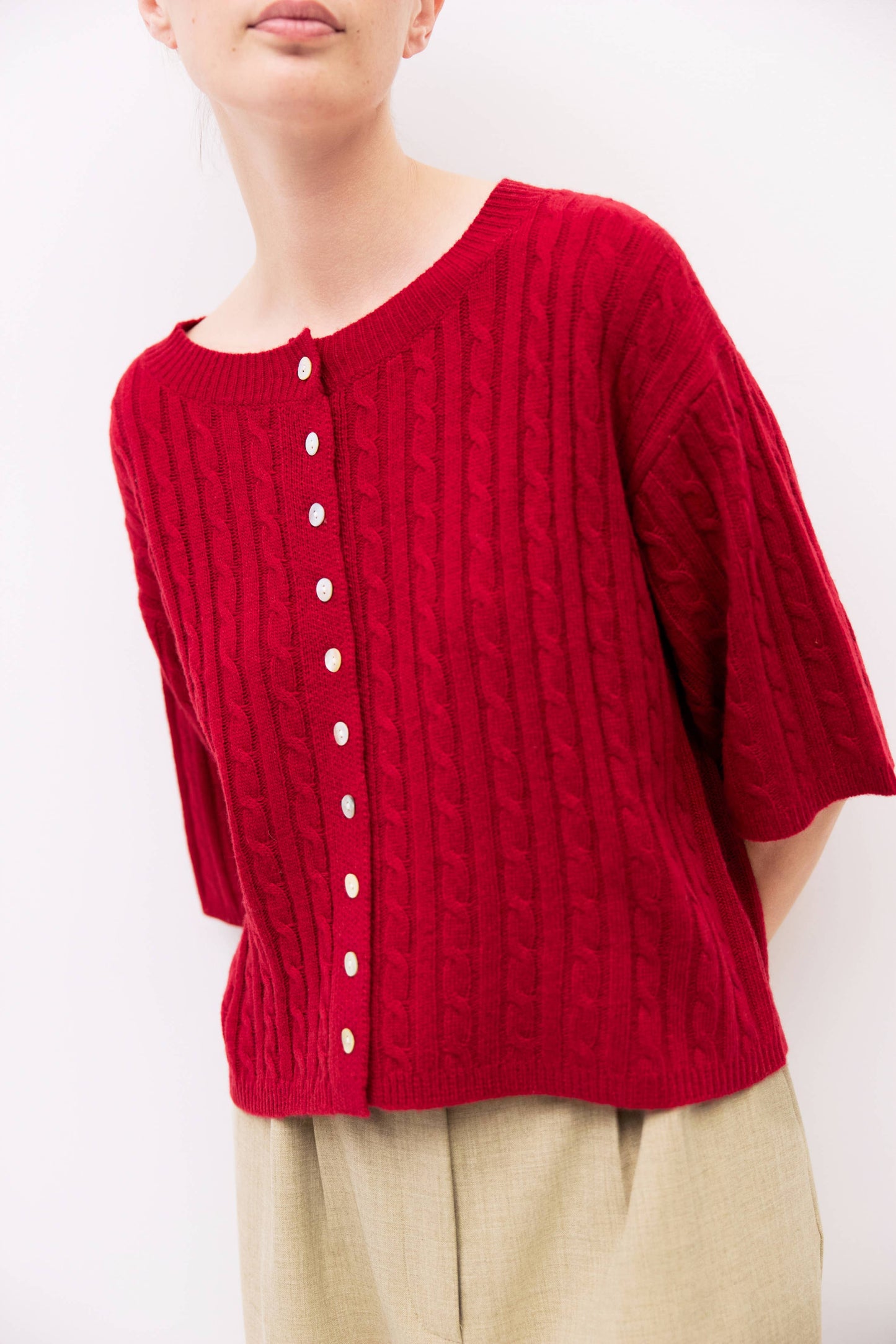 Cable Knit Elbow Sleeve Cardigan