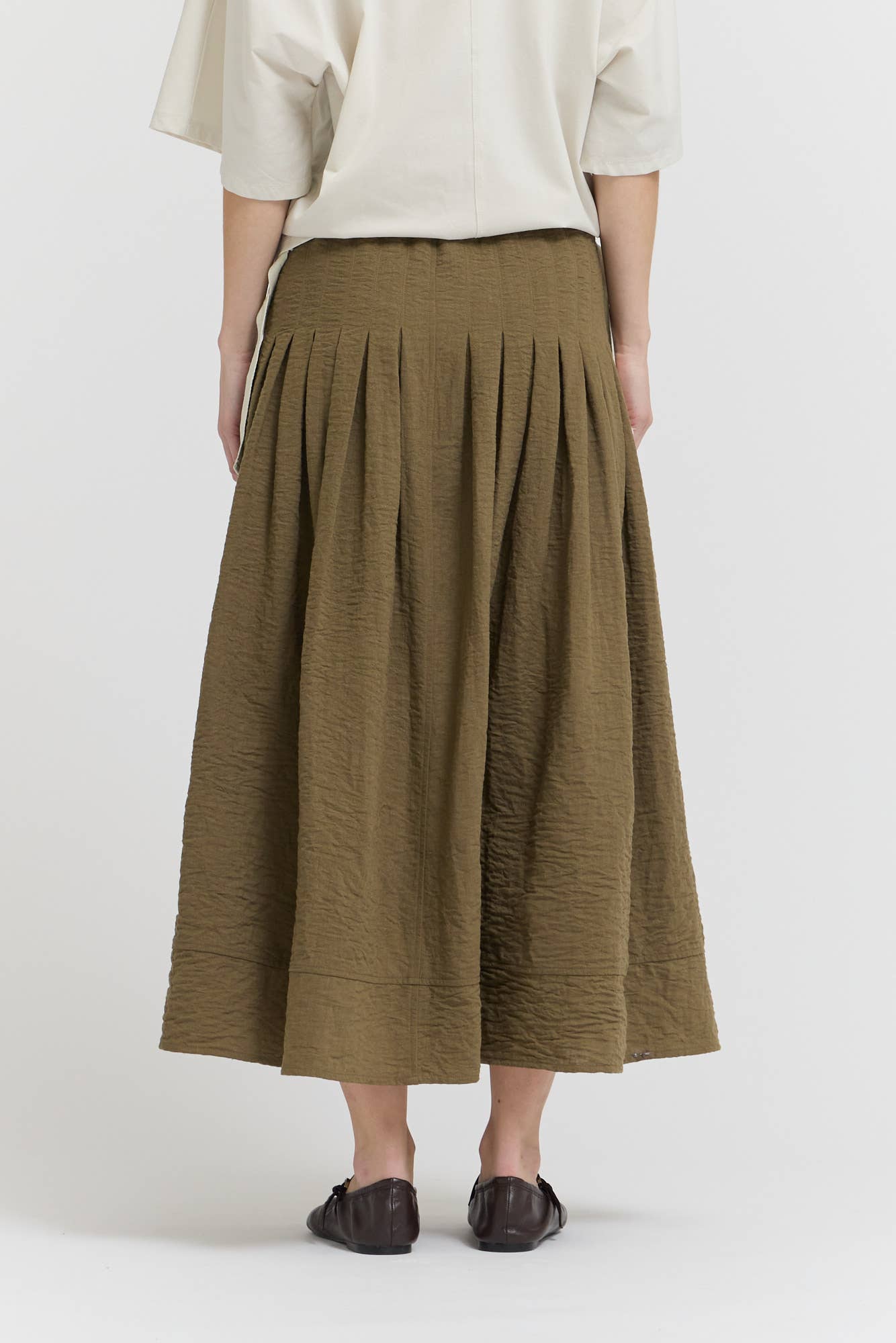 Olive Pintuck Waist Mermaid Skirt