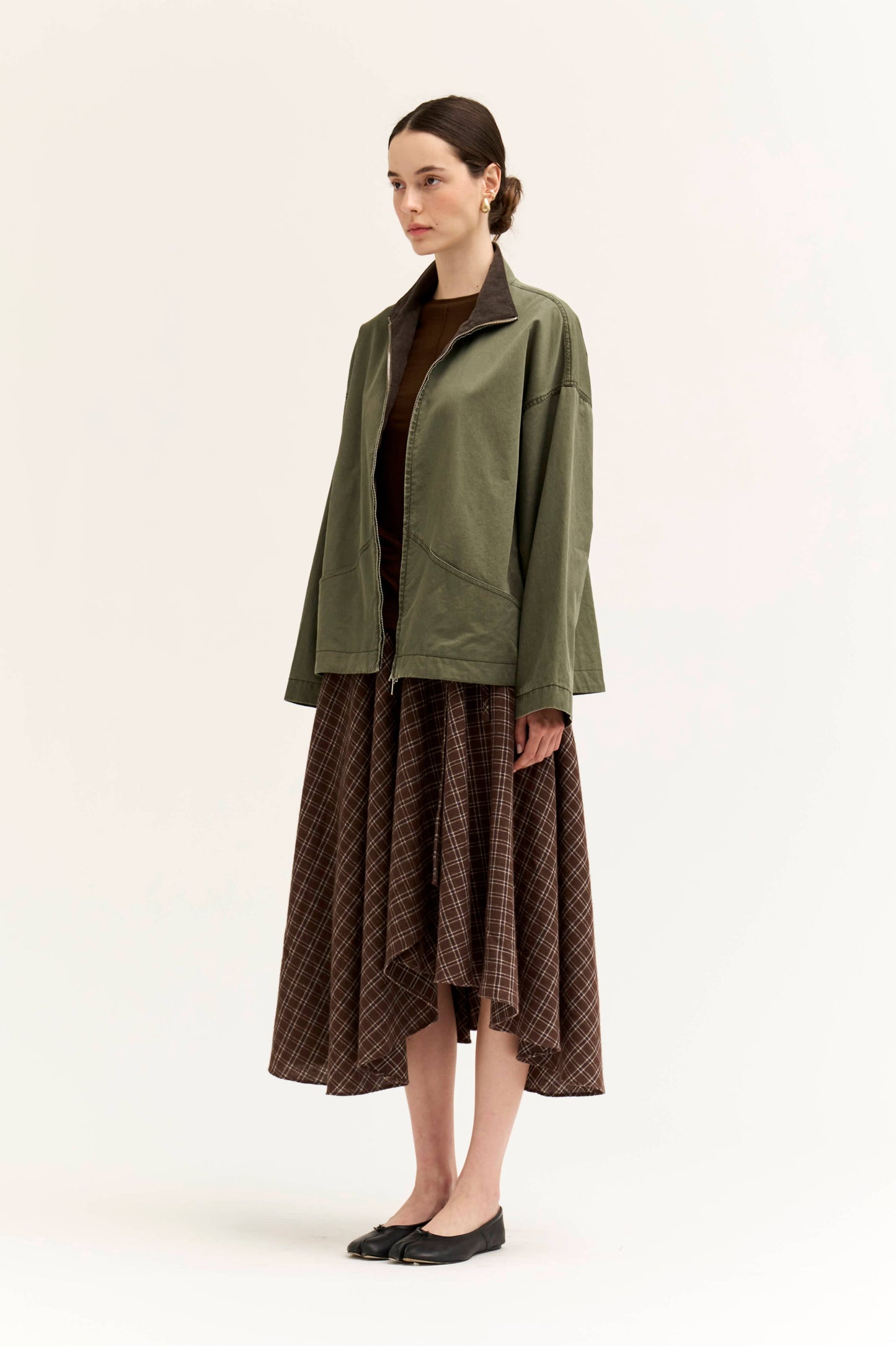 Moss Corduroy High Collar Cotton Jacket