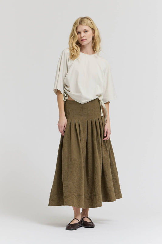 Olive Pintuck Waist Mermaid Skirt