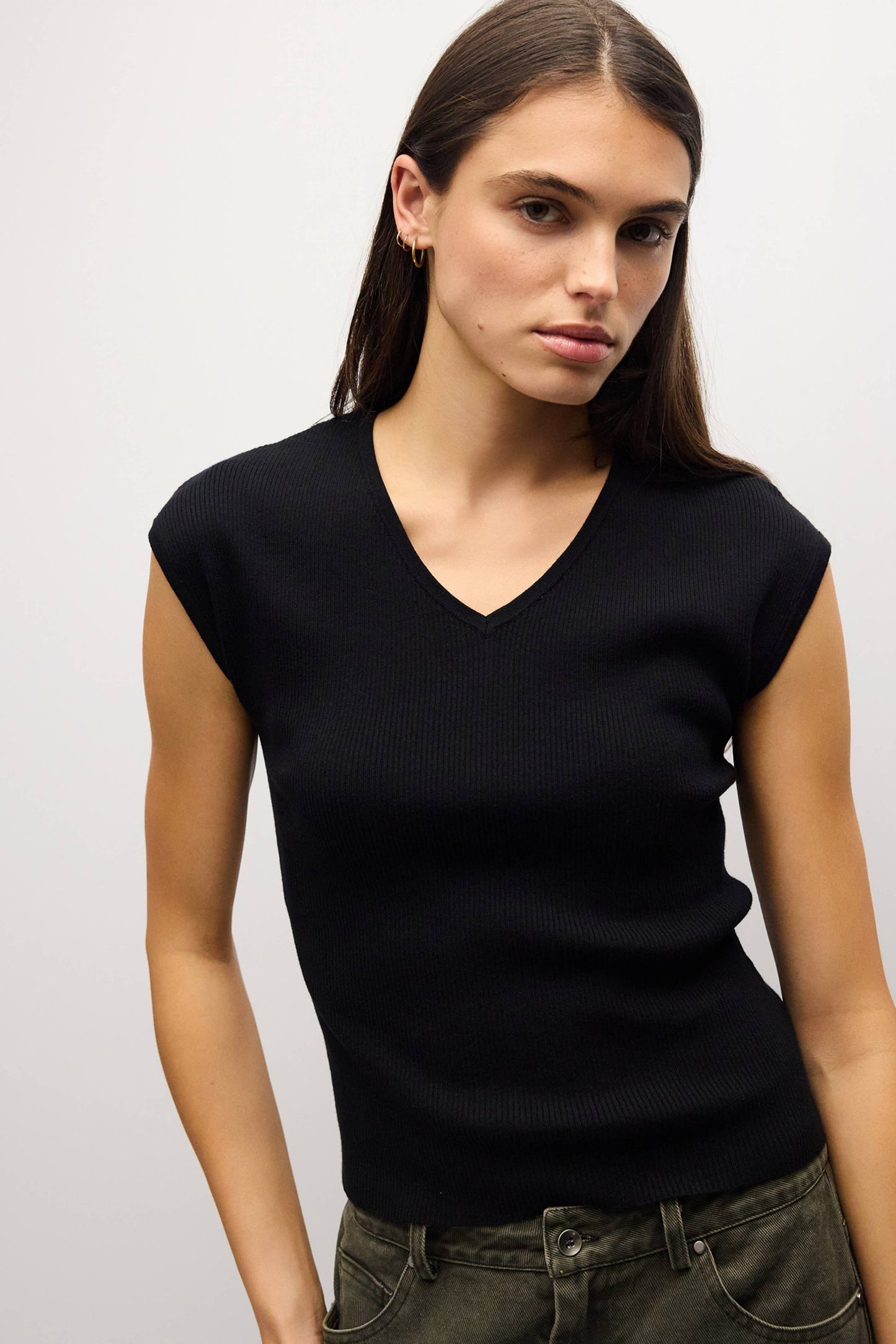 V-Neck Ribbed Knit Top