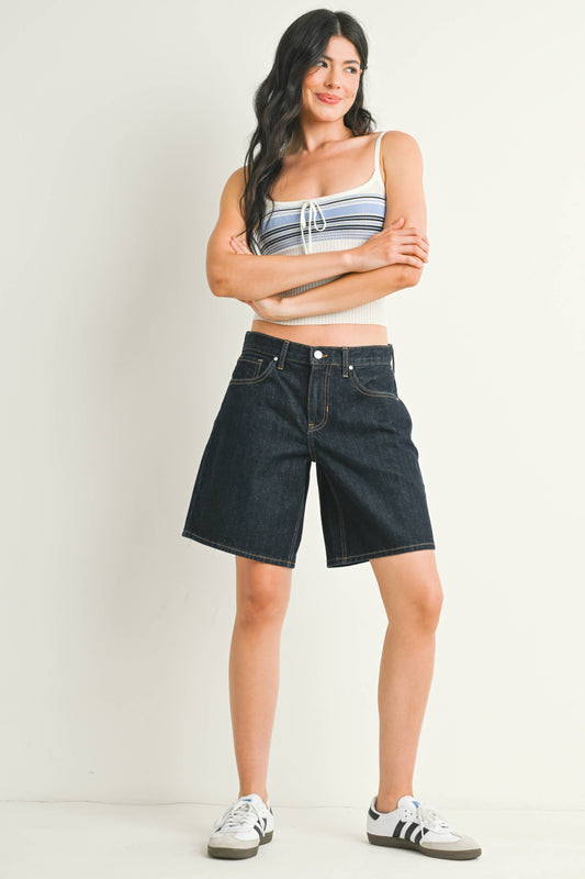 Dark Rinse Long Denim Short