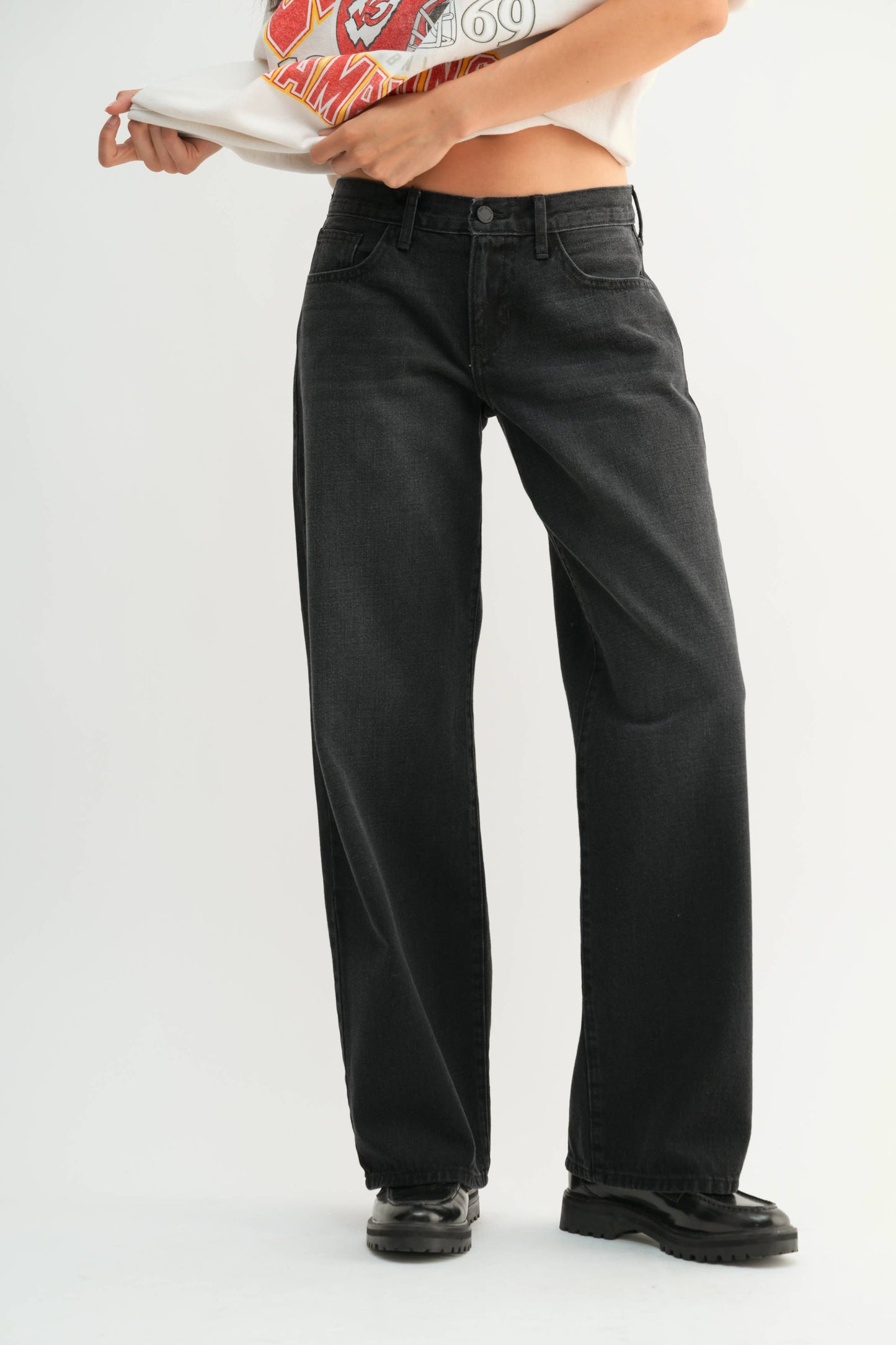 Black Low Rise Baggy Slouch Jean - 100% Cotton