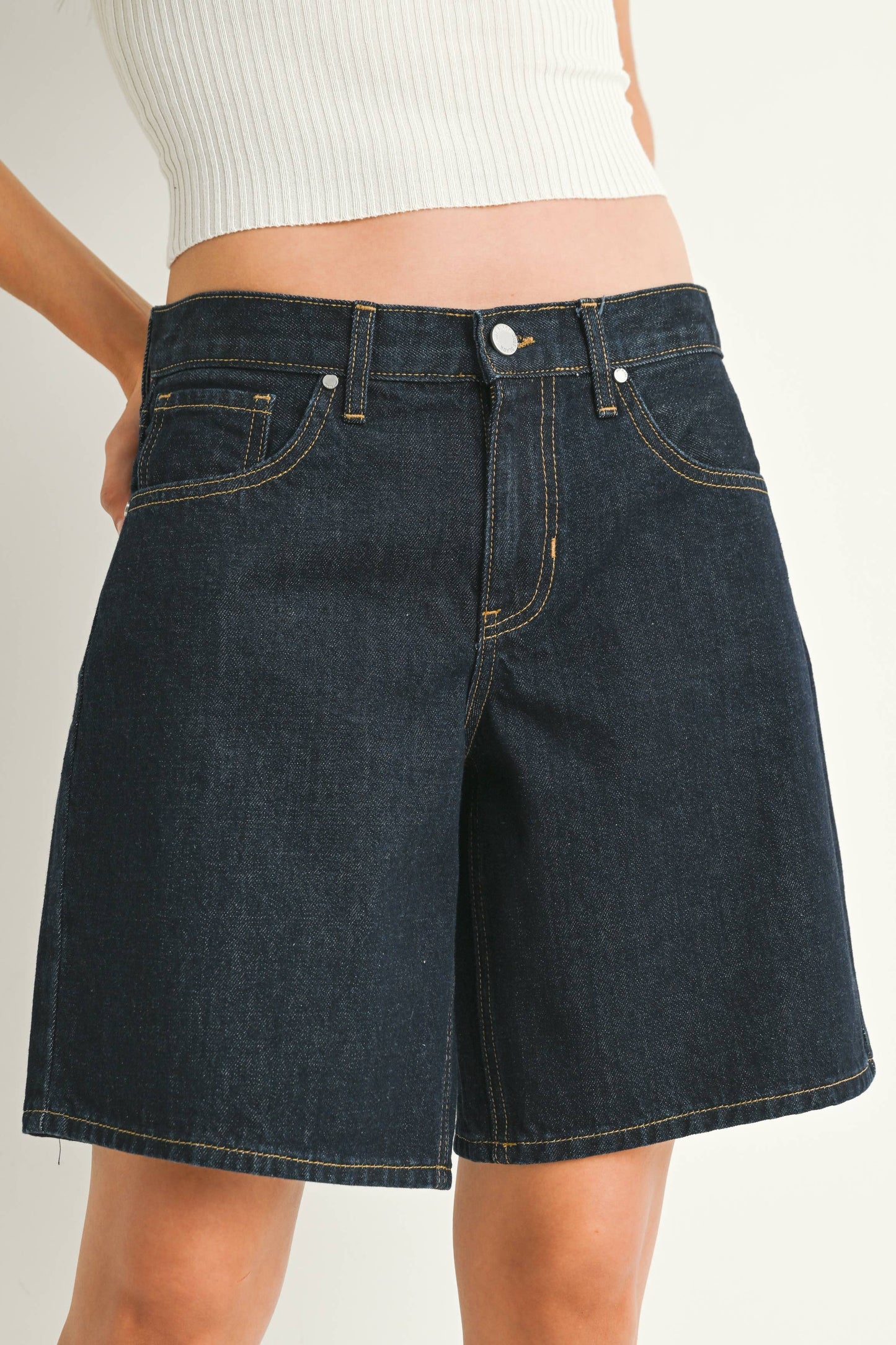 Dark Rinse Long Denim Short