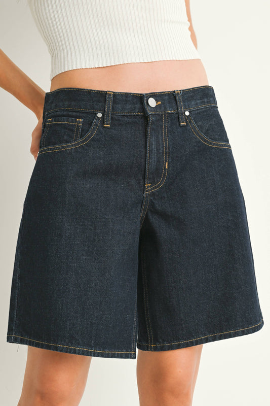 Dark Rinse Long Denim Short