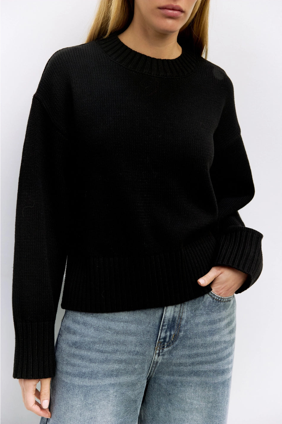 Cotton Ribbed Knit Pullover Sweater