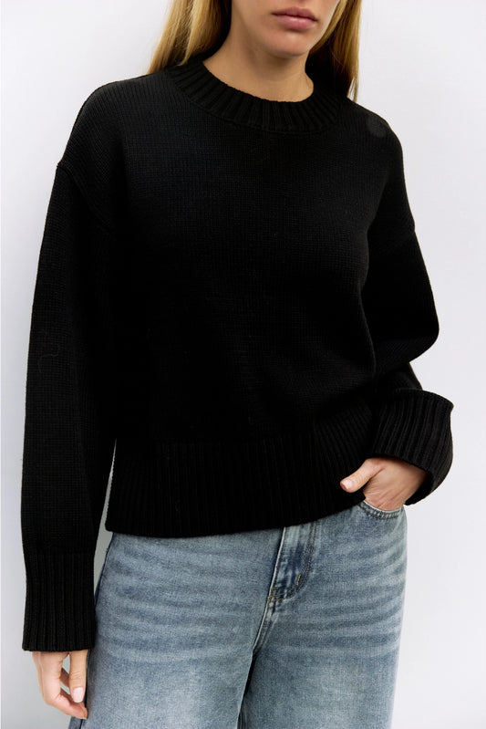 Cotton Ribbed Knit Pullover Sweater