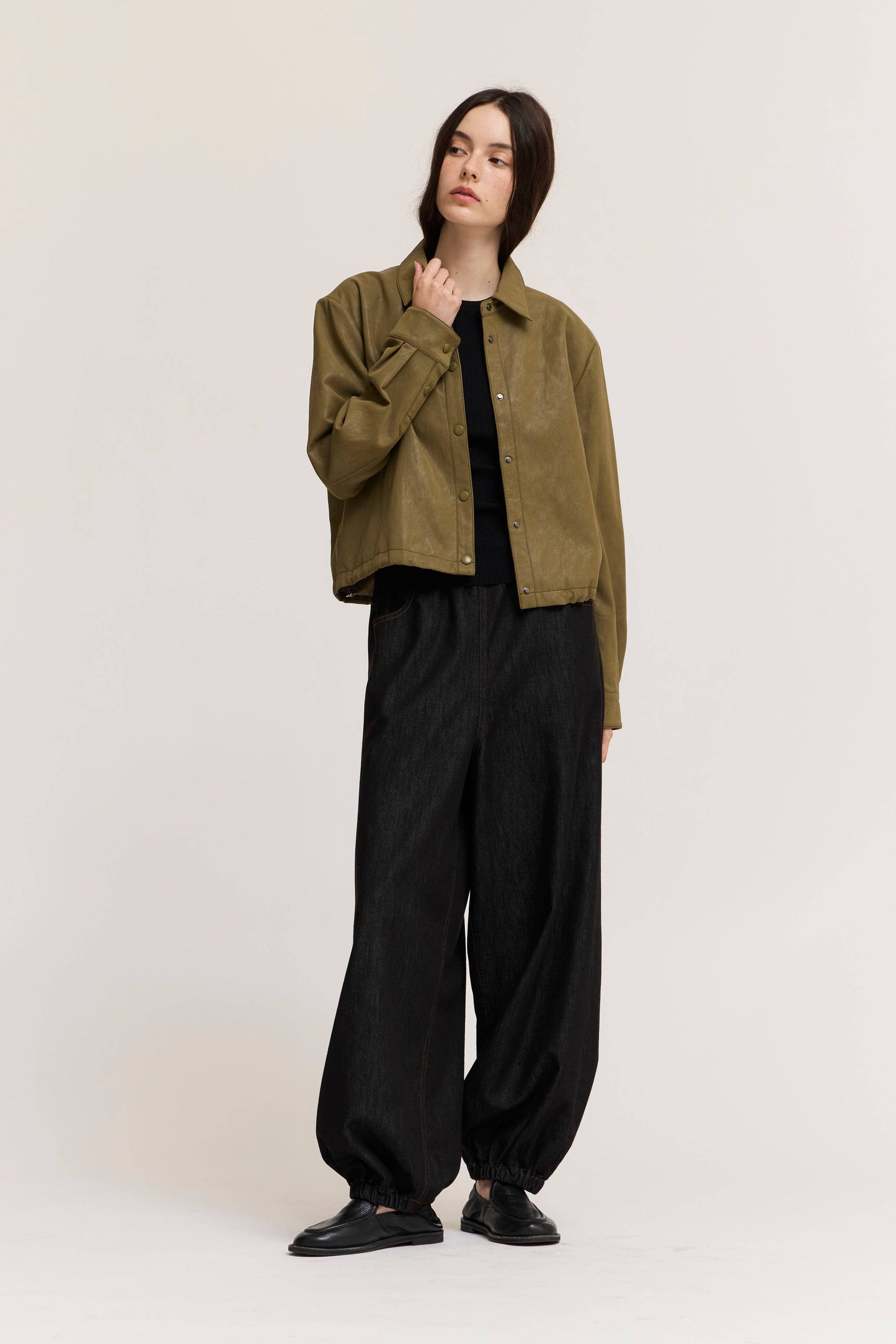 Vegan Leather Snap Button Jacket