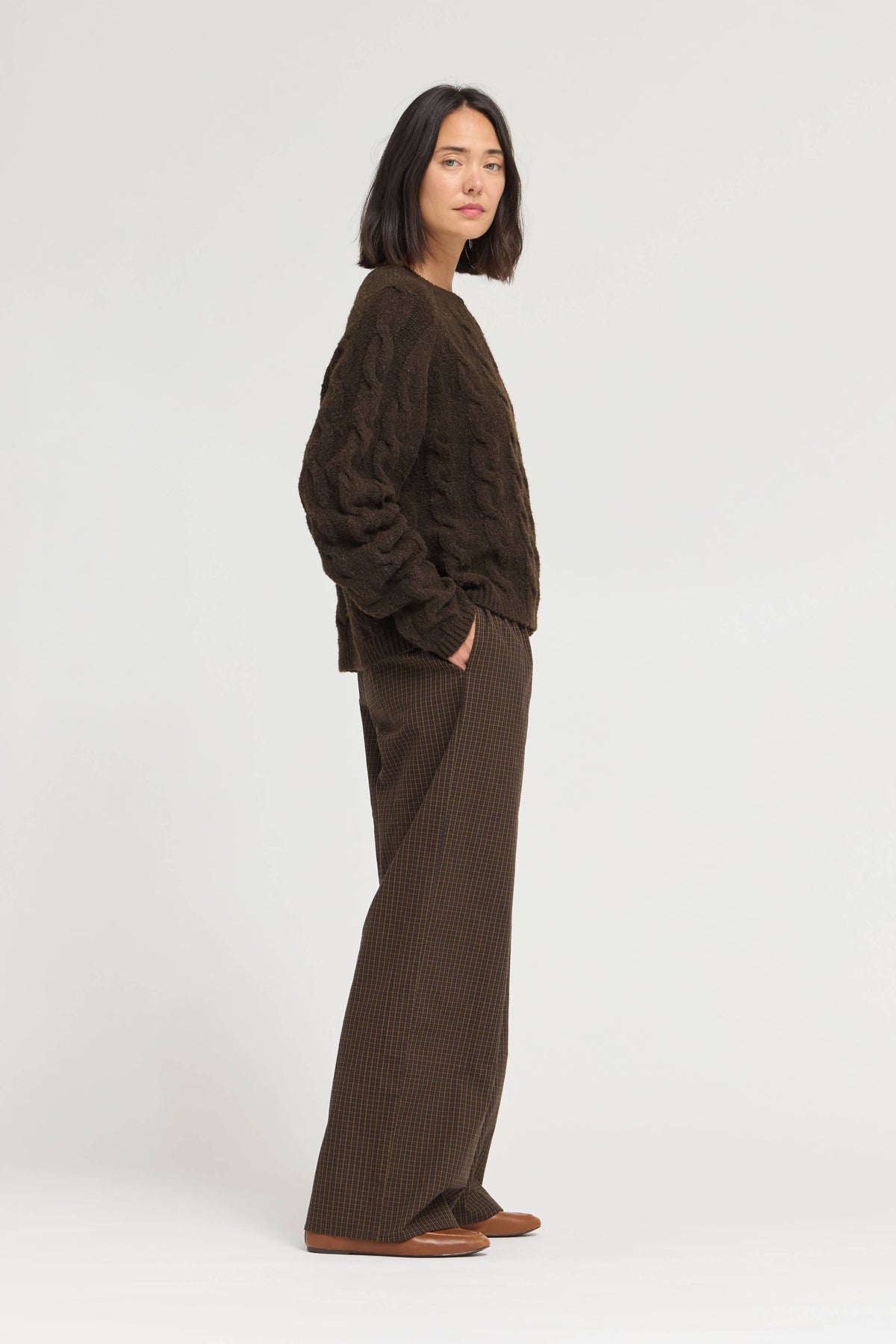 Dark Brown Cozy Cable Knit Sweater