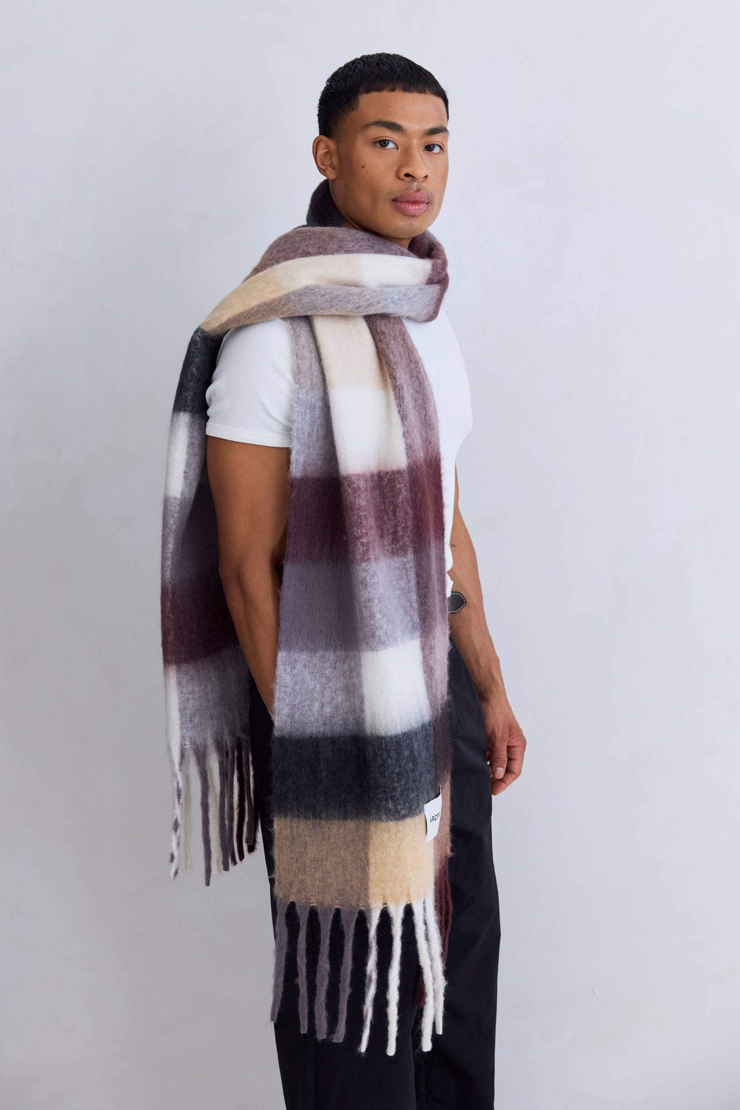 Purple/Brown Brushed Check Scarf