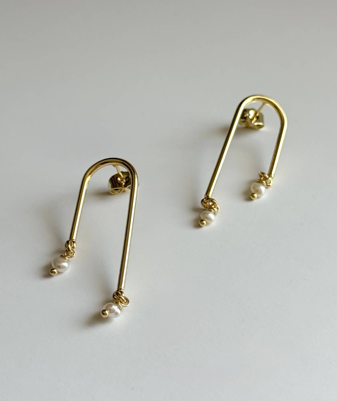 14K Gold Filled Pearl Arc Stud Earrings